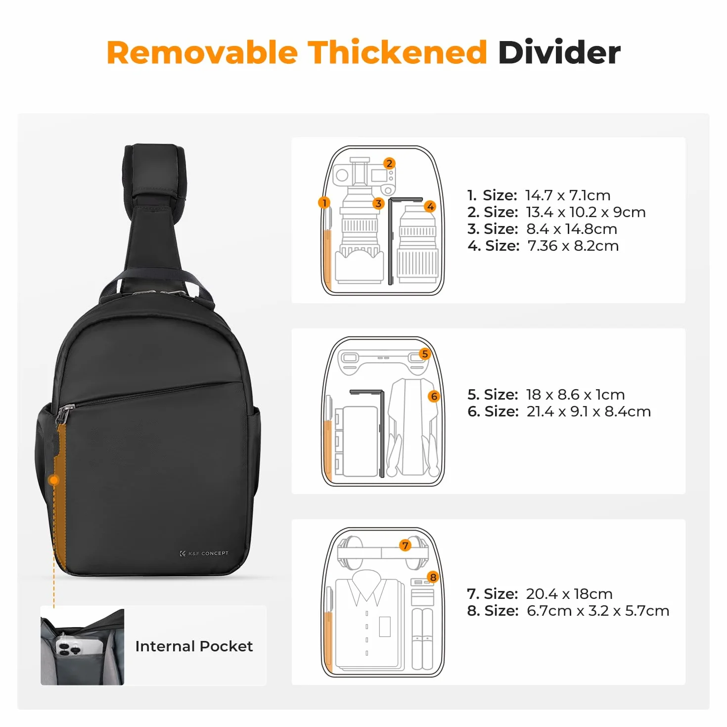 K&F CONCEPT Kameratasche, Kamera Sling Tasche Schultertasche Fotorucksack Klein, Wasserdichter Kamerarucksack, Verstellbarer Schultergurt Kamera Rucksack für DSLR/SLR Kamera Objektiv