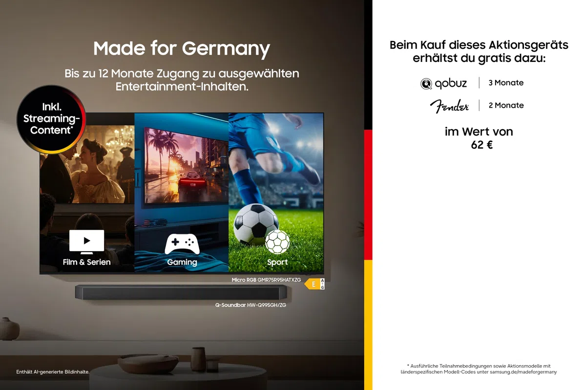 Samsung HW-Q995GH Q-Series 11.1.4-Kanal Surround-Soundbar für Fernseher, Kabelloser 8"-Dual-Subwoofer, 4.0.2-Kanal-Rücklautsprecher, Kabellos Dolby Atmos & DTS:X, SpaceFit Sound Pro, Q-Symphony, Alexa