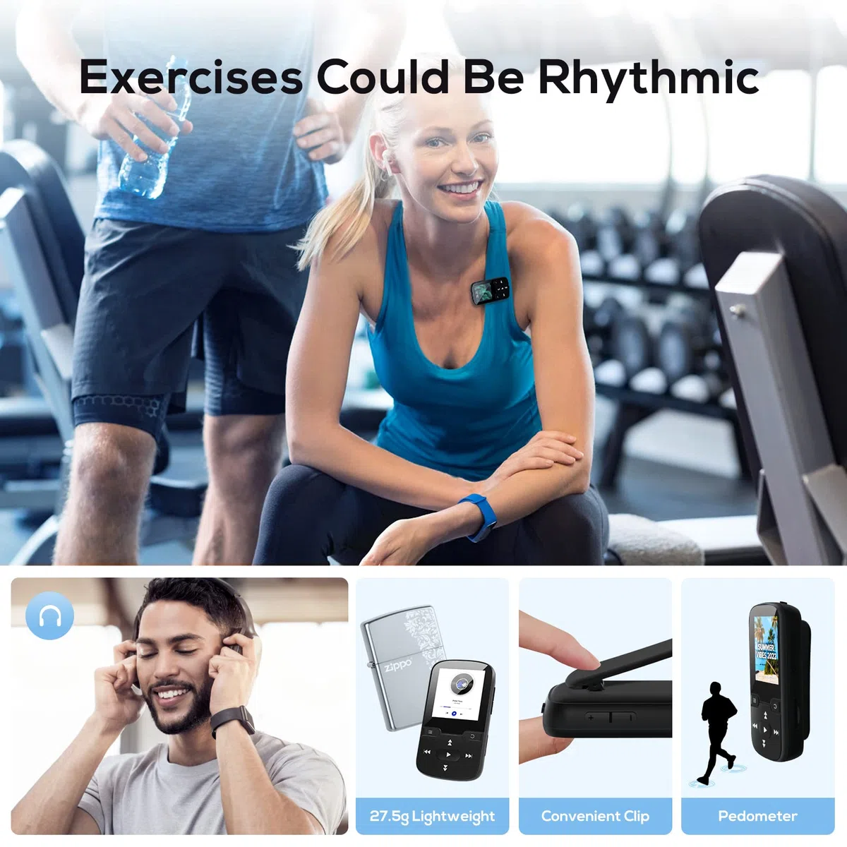 Etacé MP3 Player Bluetooth 5.3, Sport Musik-Player mit 16GB internen Speicher, UKW-Radio, E-Book, Schrittzähler, Sprachaufzeichnung und Unterstützung für bis zu 128 GB TF/Micro SD-Karte