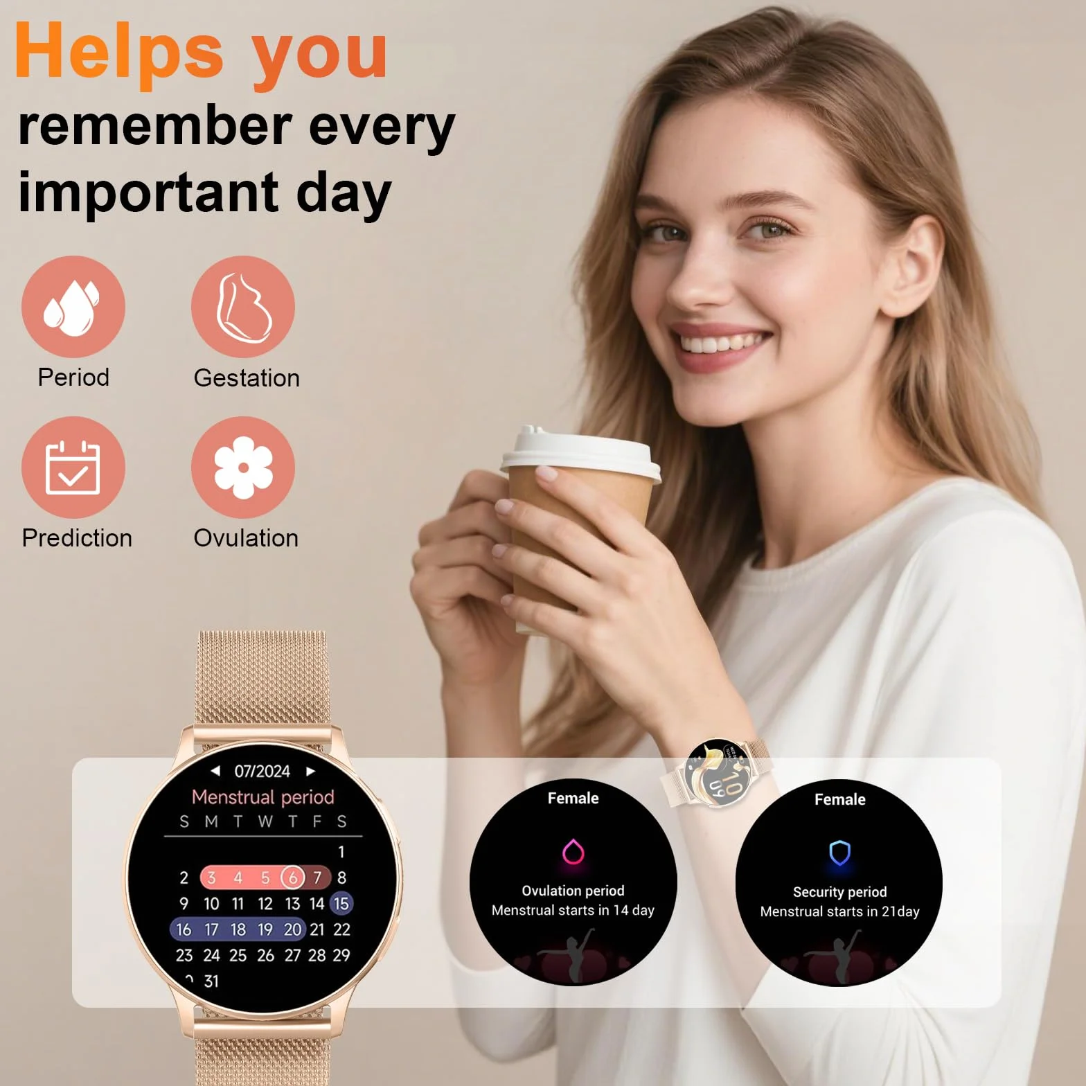 Smartwatch Damen Rund 1.32" AMOLED Schrittzähler Telefonfunktion Fitness Tracker Pulsuhr Schlafmonitor SpO2 IP68 Wasserdicht Sportuhr 120+Sportmodi Android iOS Rose gold