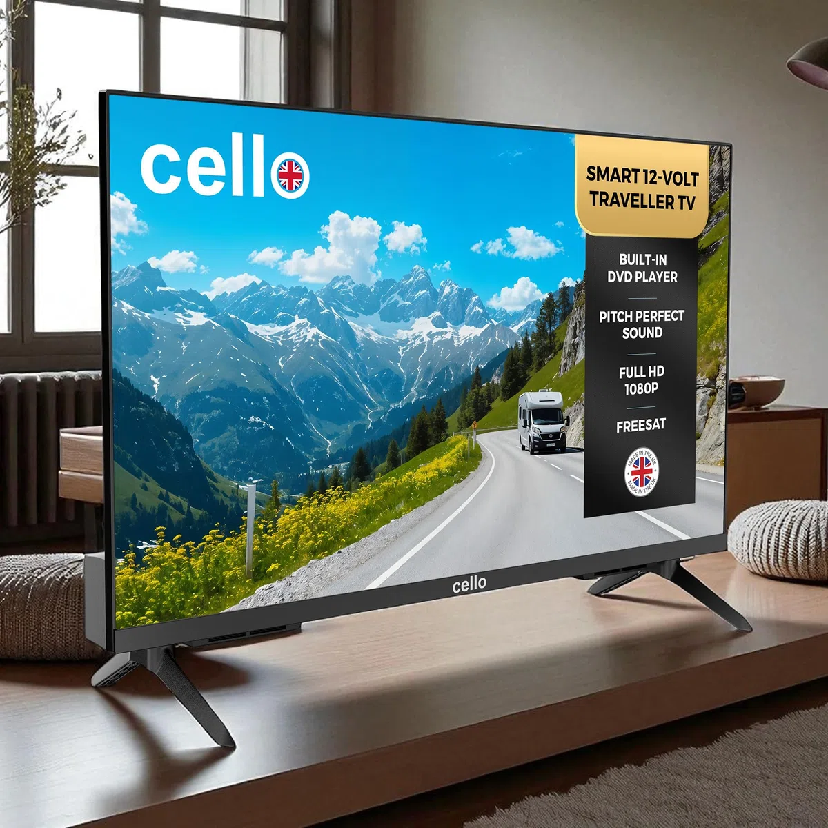 Cello C2725WSF 27" Smart 12V Traveller TV, 1080p, DVD, 230V, WebOS, Freeview Play, Perfect Pitch Sound