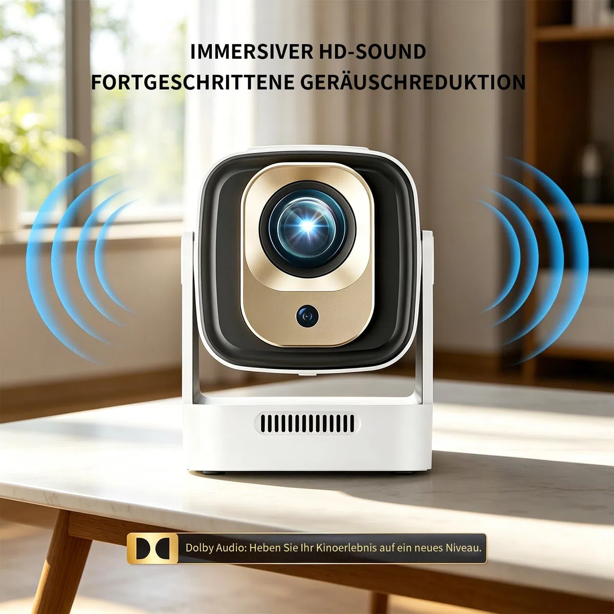 Mini Beamer 4K 1080P Unterstützt, Smart Projector WiFi 6 BT 5.4,Mini Projektor Automatische Trapezialkorrektur,Tragbarer Projektor für Zuhause und draußen,Beamer für HDMI/TV Stick/USB/Laptop,Weiß