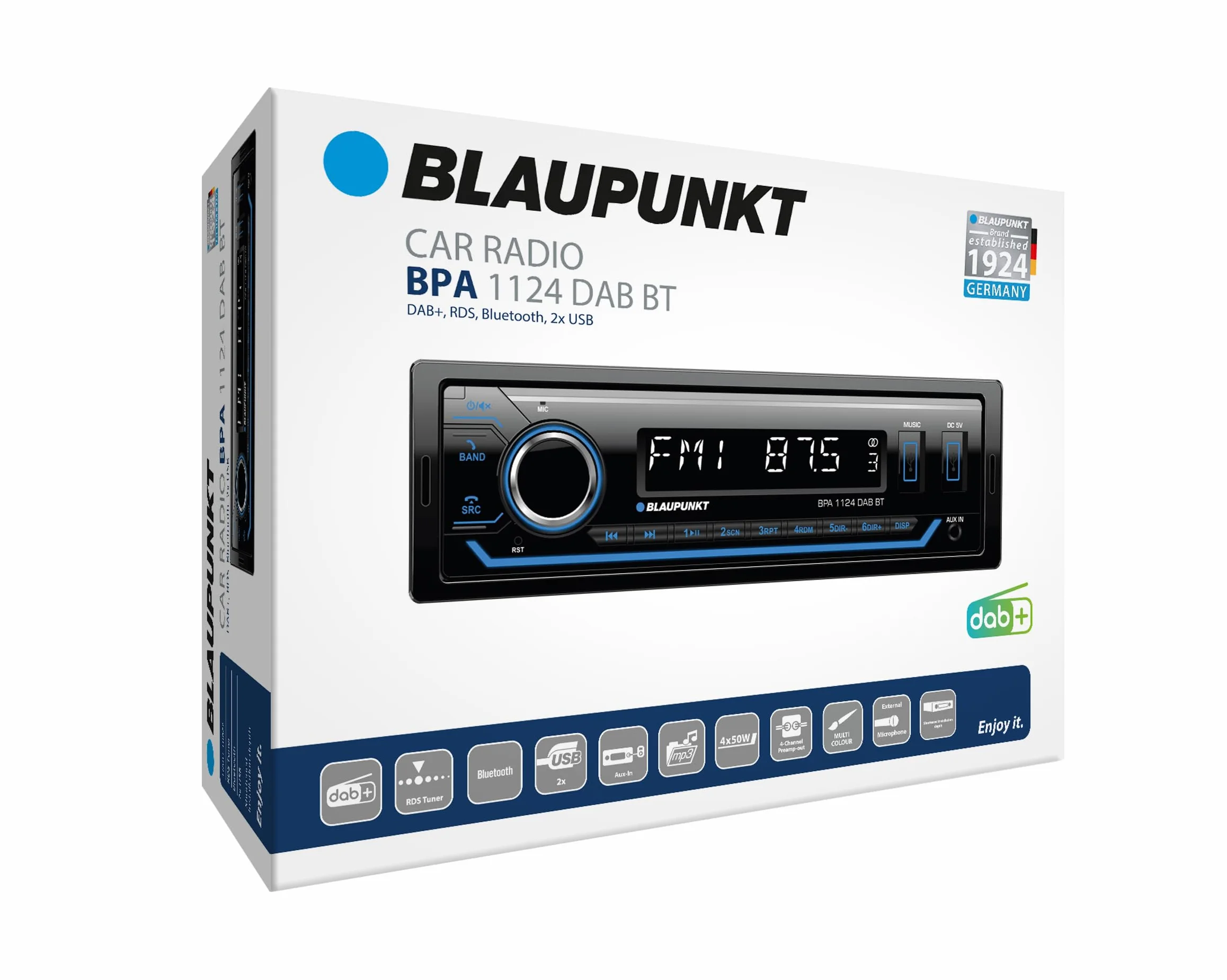 Blaupunkt BPA 1124 DAB BT 1-DIN Autoradio DAB+ Bluetooth USB Aux Sub-Out 4x50W 12V