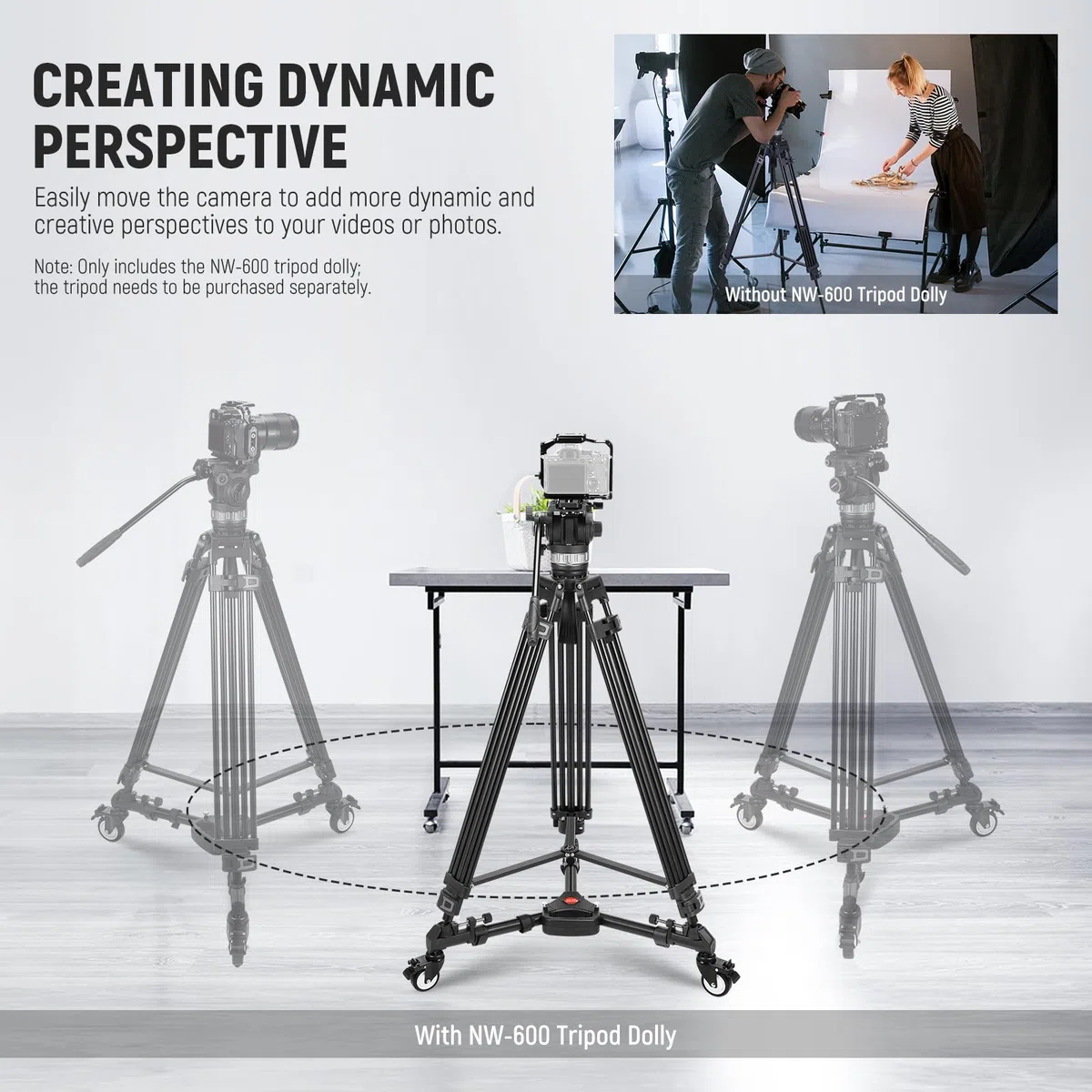 NEEWER Fotostativ Dolly, Heavy Duty 50lbs Kapazität Stativ Räder mit 3 Zoll Gummiräder, verstellbare Beinhalterung und Tragetasche für Canon Nikon Sony DSLR Kameras