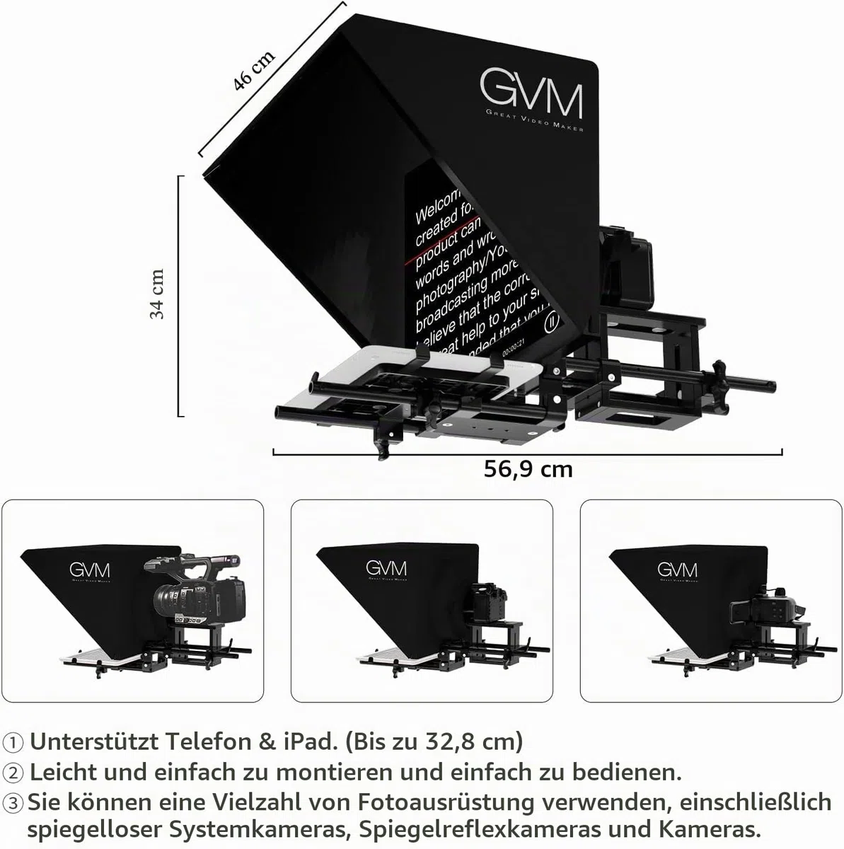 GVM Teleprompter für Tablet DSLR Kamera Smartphone, Tragbares 18'' Teleprompter Kit mit Fernbedienung & App, unterstützt Kamera-Weitwinkelaufnahmen, Videoaufzeichnung und Live-Streaming Interview