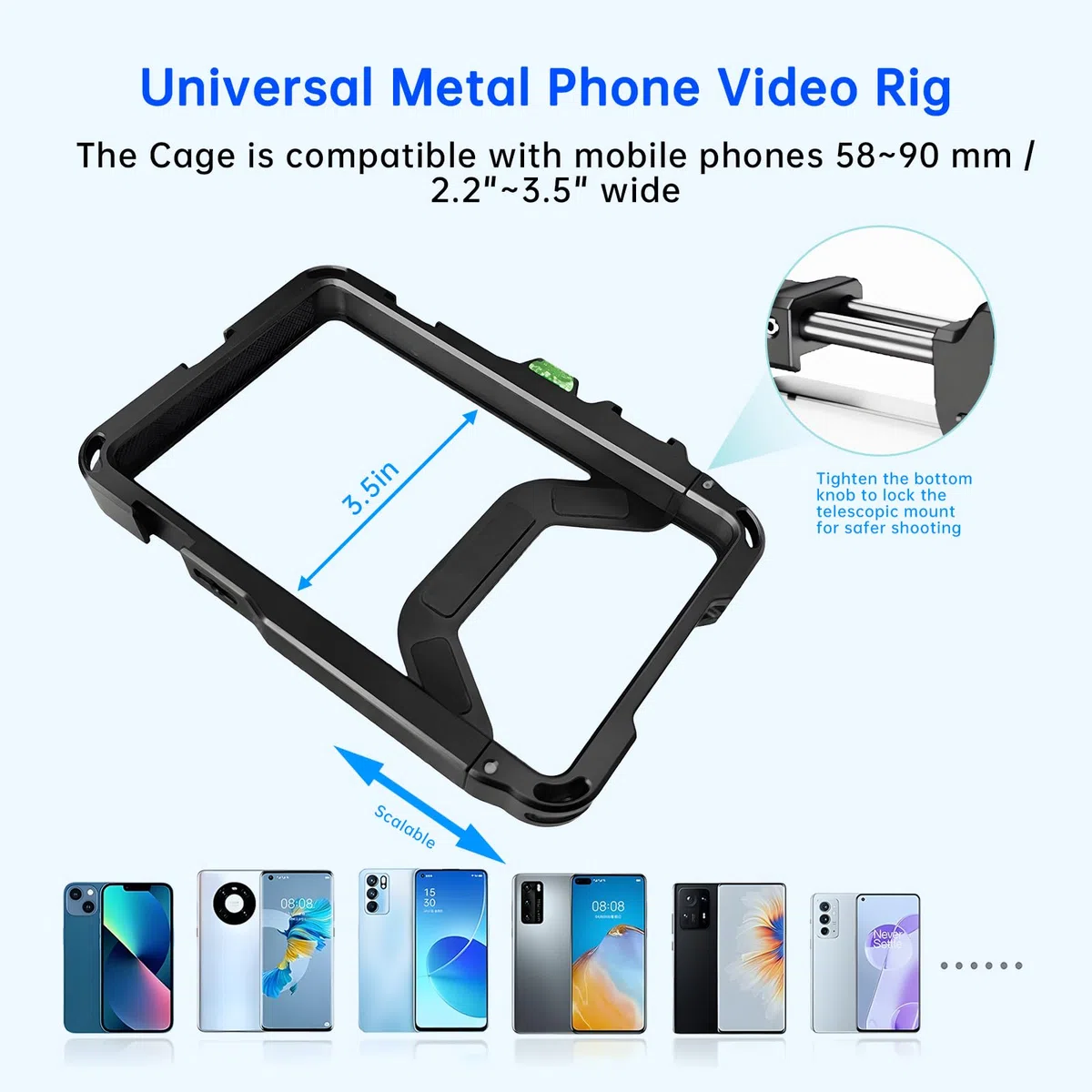 Phone Video Stabilizer Rig Kit:Phone Cage Rig for Video Recording with Handles LED Light Tripod - For Videomaker Videographer - for iPhone for Samsung for Pixel and Other Android Phones