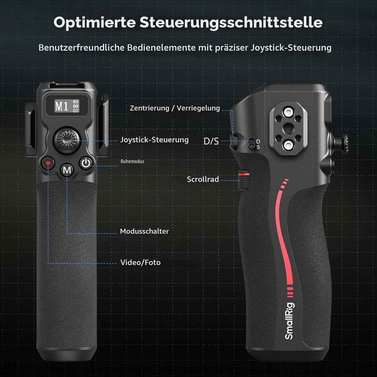 SMALLRIG-Griff mit Follow Focus für DJI RS 2 / RS 3 Pro/RS 4 / RS 4 Pro/RS 5 Gimbal-Stabilisator, Griff mit 1/4"-20 Positionierungslöchern und Einer Cold Shoe-Halterung, Max. Belastung 4,4 lb -4329 | Griff mit 1/4-Zoll-20 Positionierungslöchern und Kaltsc