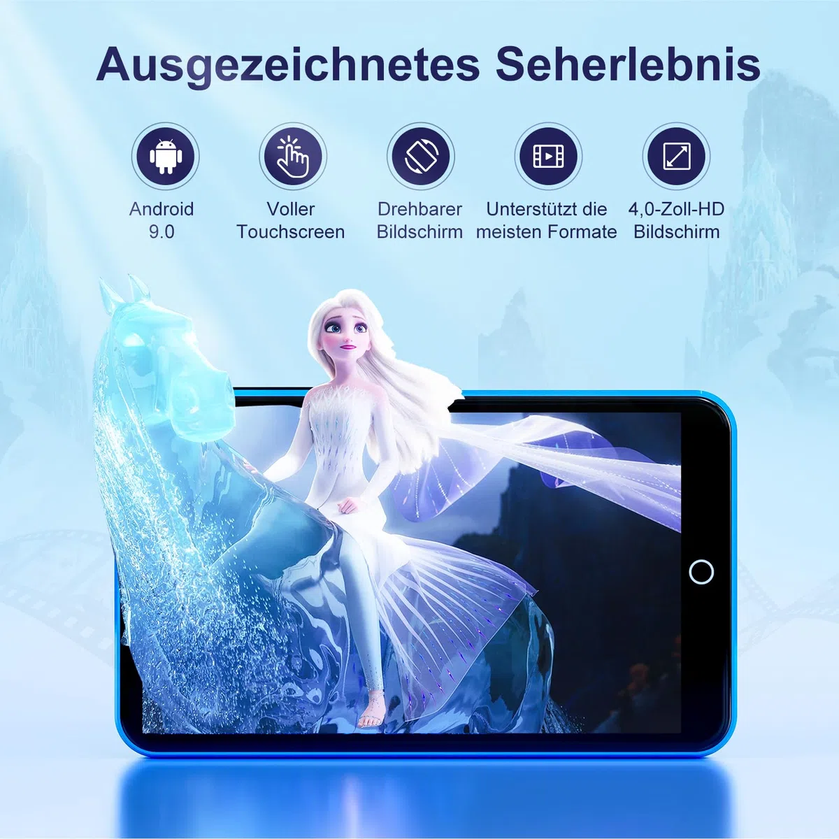 16GB MP3 Player mit Bluetooth und WLAN, Android MP3 & MP4 Player mit 4 Zoll Touchscreen und Lautsprecher, 2000mAh Spotify Music Player mit Spotify Kids, Audible, Amazon Music, Play Store