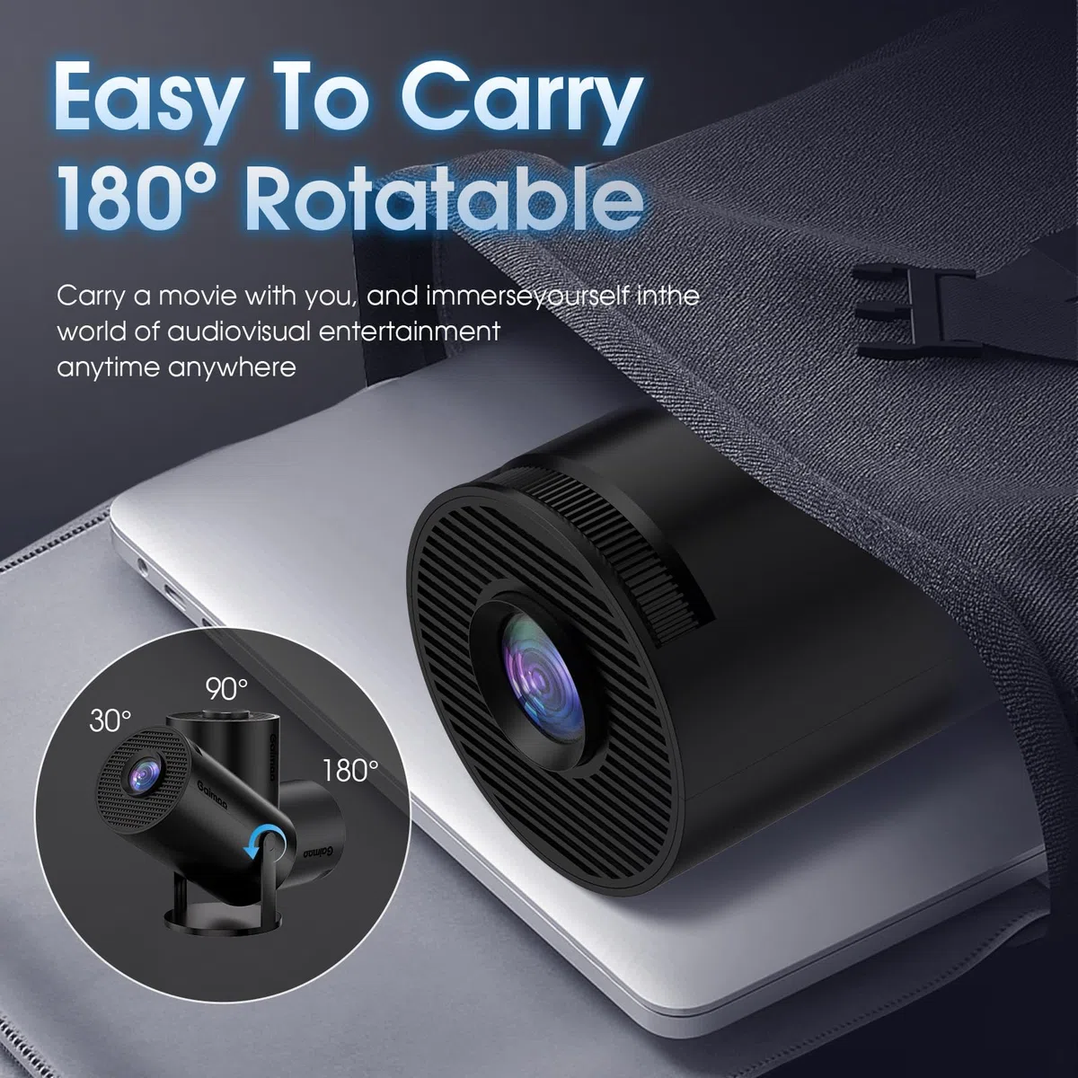 Mini Beamer 4K Full HD 1080P Projektor mit WiFi 6 Bluetooth 5.2 Auto Keystone 180° Drehbar Schwarz