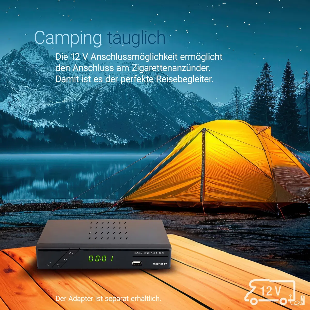 Set-ONE EasyOne 740 HD DVB-T2 Receiver, Freenet TV (Private Sender in HD), Full-HD 1080p, HDMI, USB 2.0, 12V tauglich, 2m HDMI Kabel, DVB-T2 Zimmerantenne