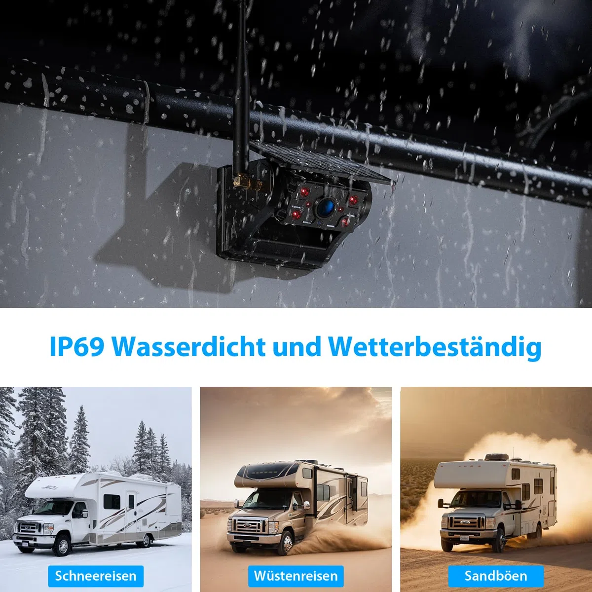 Rückfahrkamera Kabellos Solar Magnetisch 7" 1080P Touchscreen IPS Monitor 12000mAh Akku IP69K Wasserdicht für Wohnmobile Anhänger LKWs