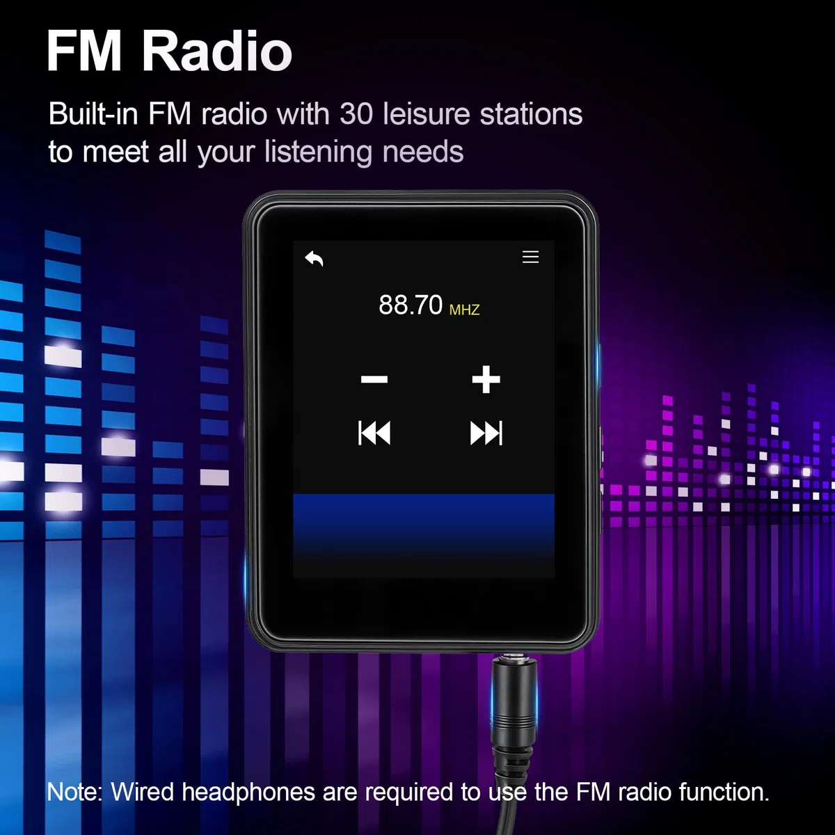 64GB MP3 Player Bluetooth 5.2 - MP3-Player 2.4" Full Touchscreen Tragbarer MP3 Player mit Lautsprecher HiFi-Klang eingebauter Aufnahme FM-Radio, Kann auf 128 GB erweitert Werden kindergerecht