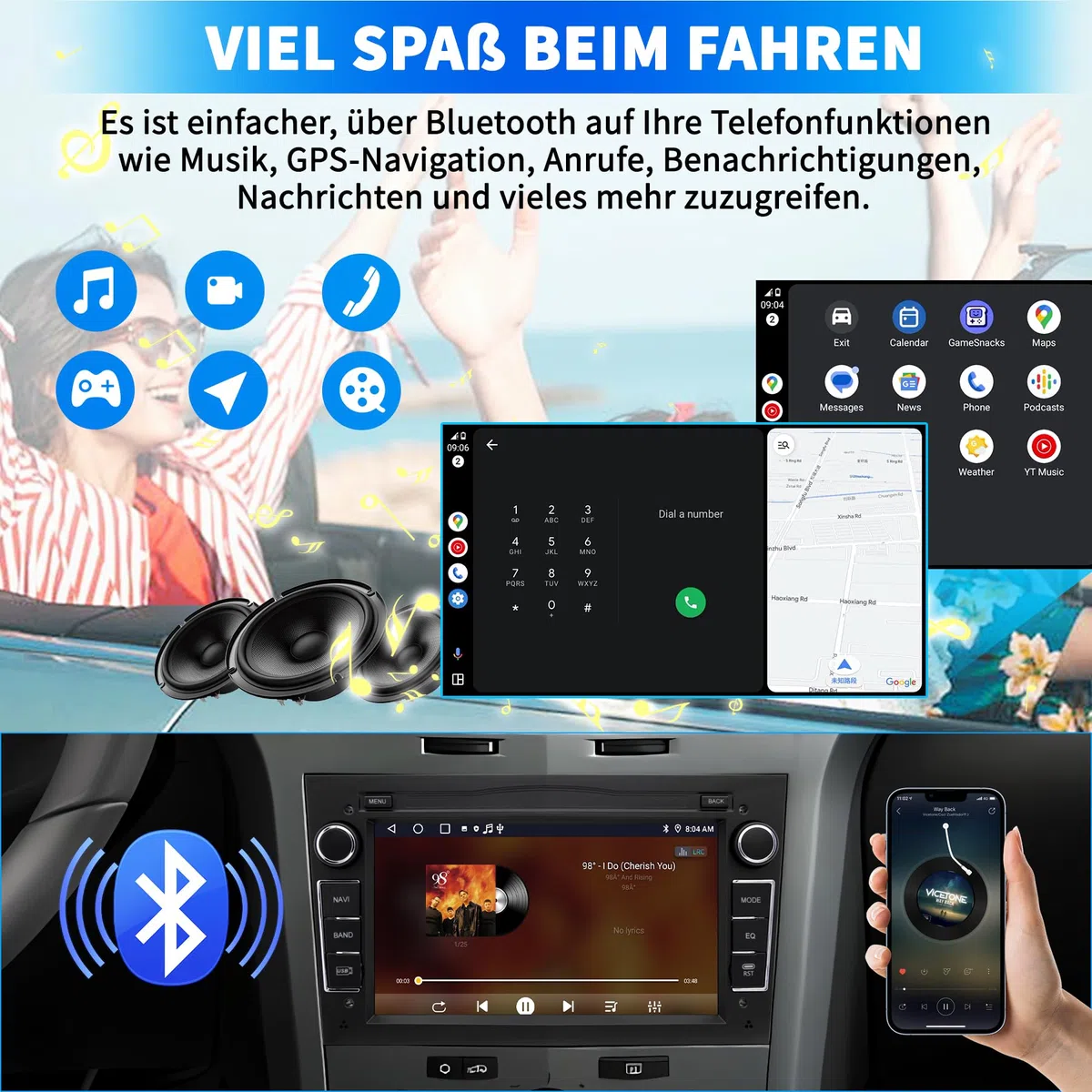 Autoradio für Opel, 2 DIN Radio, Android 12 System 2G+64GB mit Navi CarPlay Android Auto WLAN Bluetooth MirrorLink, 7 Zoll Bildschirm Double Din FM Radio Lenkradkontrolle