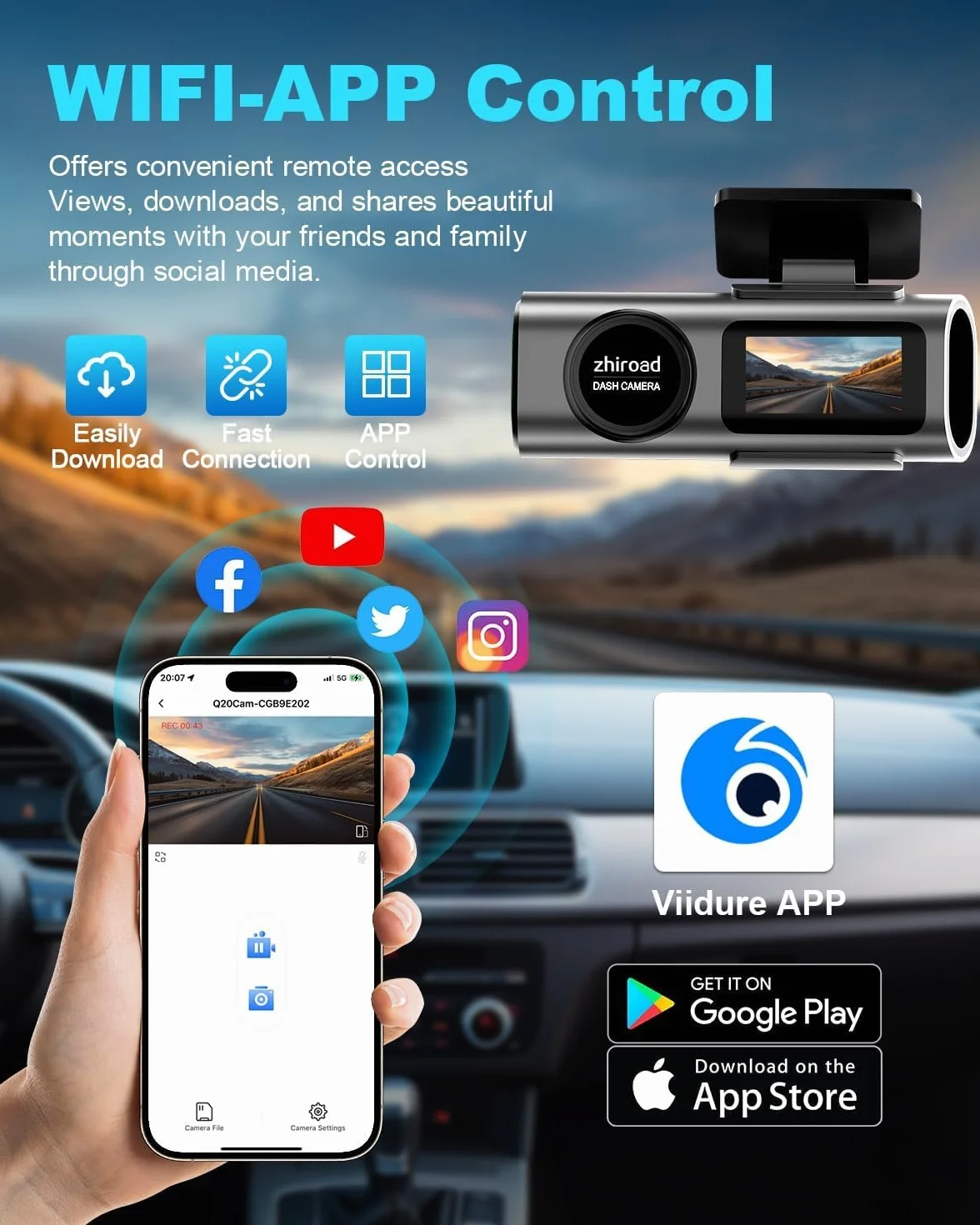 Dashcam Auto Vorne Hinten 4K+1080P,WiFi Dashcam mit Parküberwachung,64G SD Karte,Super Nachtsicht, WDR, 170°+140° Weitwinkel, 1.47“ IPS-Bildschirm,G-Sensor, Loop-Aufnahme, APP Steuerung