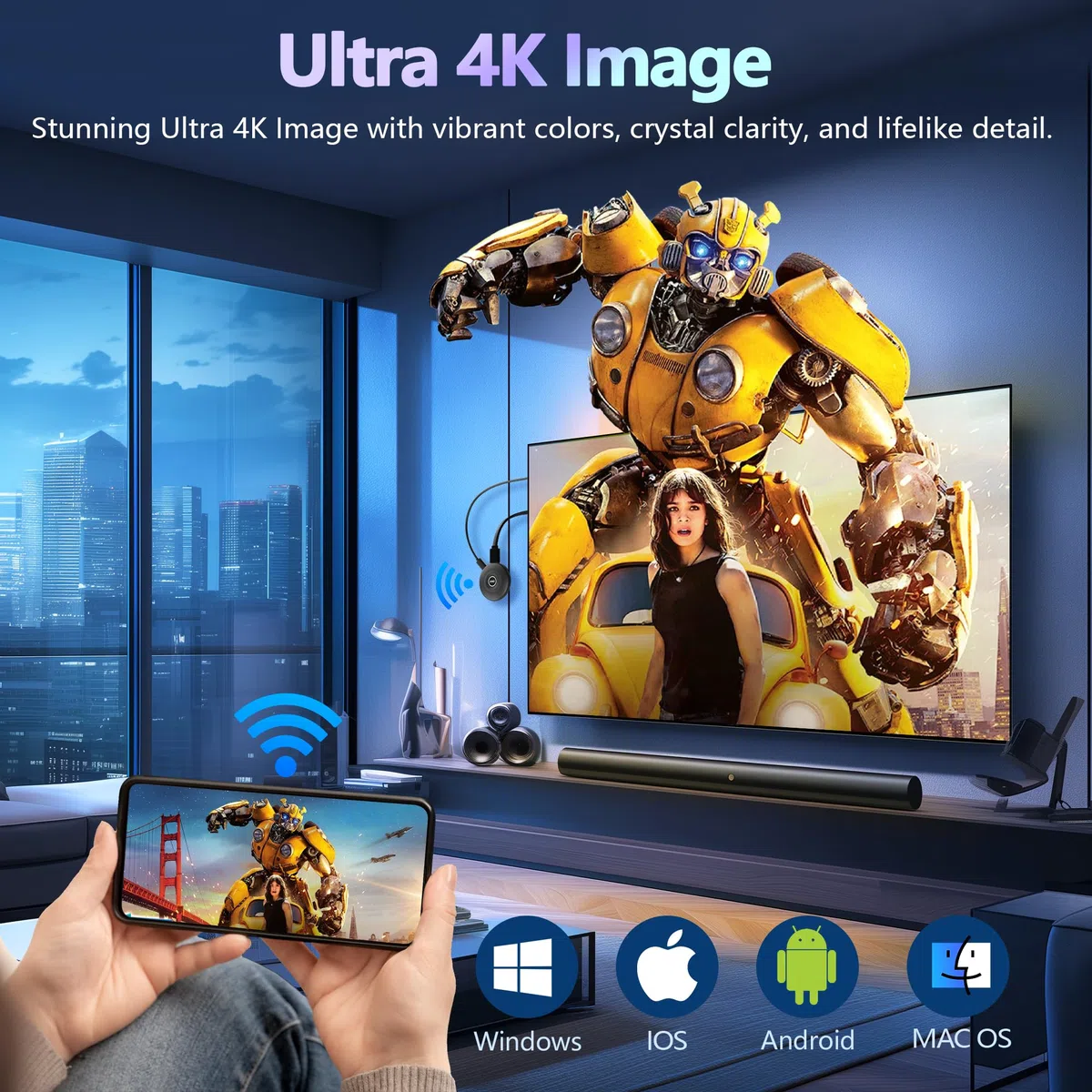 2026 Wireless HDMI Dongle 4K für TV, 2.4/5G Ultra Low Lag, Miracast Wi-Fi HDMI Kabellos Dongle, Airplay Adapte Funk Mirroring Video Audio für Phone i-OS Android Pad DLNA Mac PC zu TV Monitor Projektor