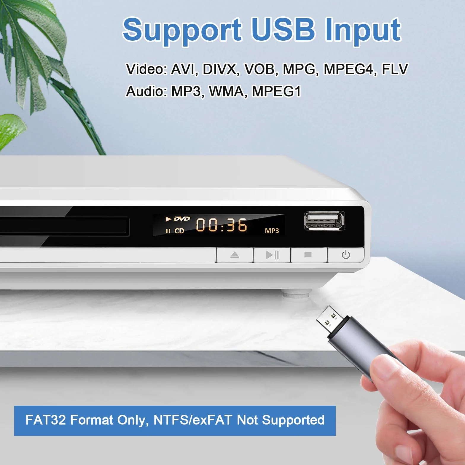 DVD Player Weiß, Regionsfrei DVD Spieler für Fernseher mit HDMI AV Ausgang Kabel Enthalten, DVD-CD-Player mit USB Eingang, Fehler Korrektur, Integriertes PAL NTSC-System (DVD-168, Kein Blu-ray)