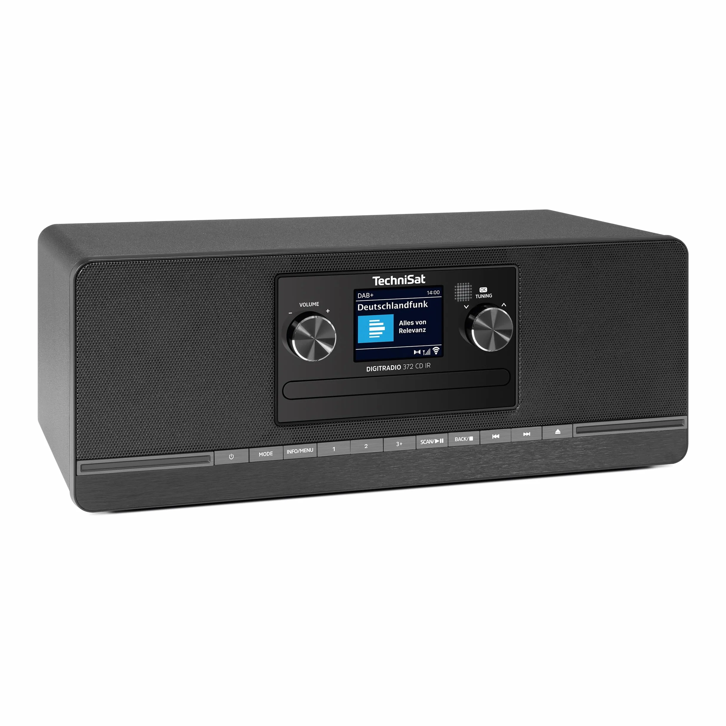 TechniSat DIGITRADIO 372 CD IR – Stereo Internetradio mit DAB+, UKW, CD-Player, WLAN, Bluetooth, Farbdisplay, USB, AUX, Kopfhöreranschluss, Wecker, 10 W, App-Steuerung und Fernbedienung - Schwarz