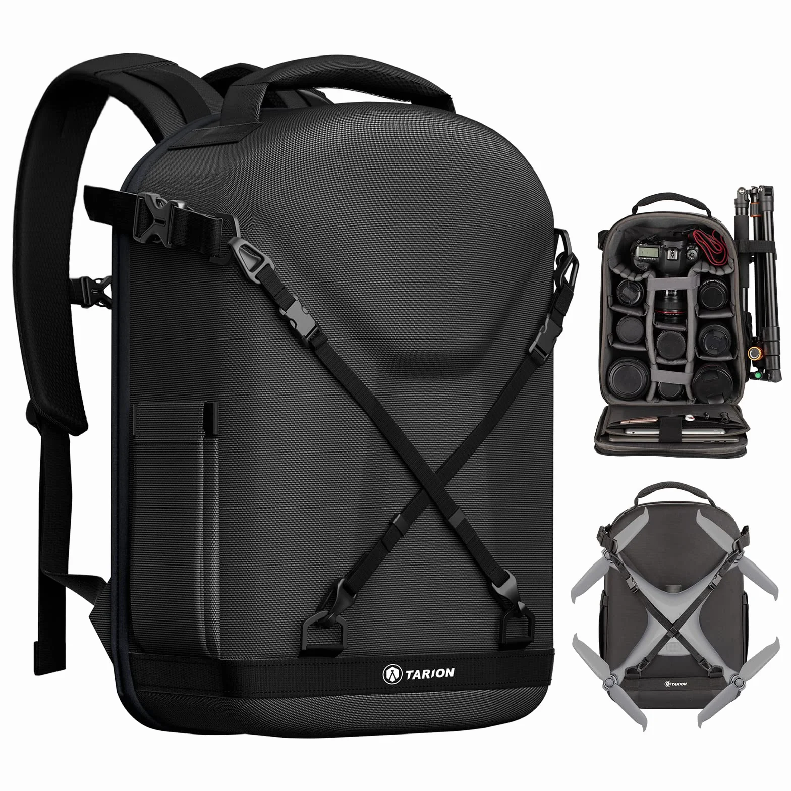 TARION Kamerarucksack, Fotorucksack mit Hartschalen, Stoßfest, wasser- und abriebfeste Kameratasche mit 14,5 Zoll Laptopfach, DSLR Rucksack für Drohnen, Spiegelreflexkameras und Zubehör