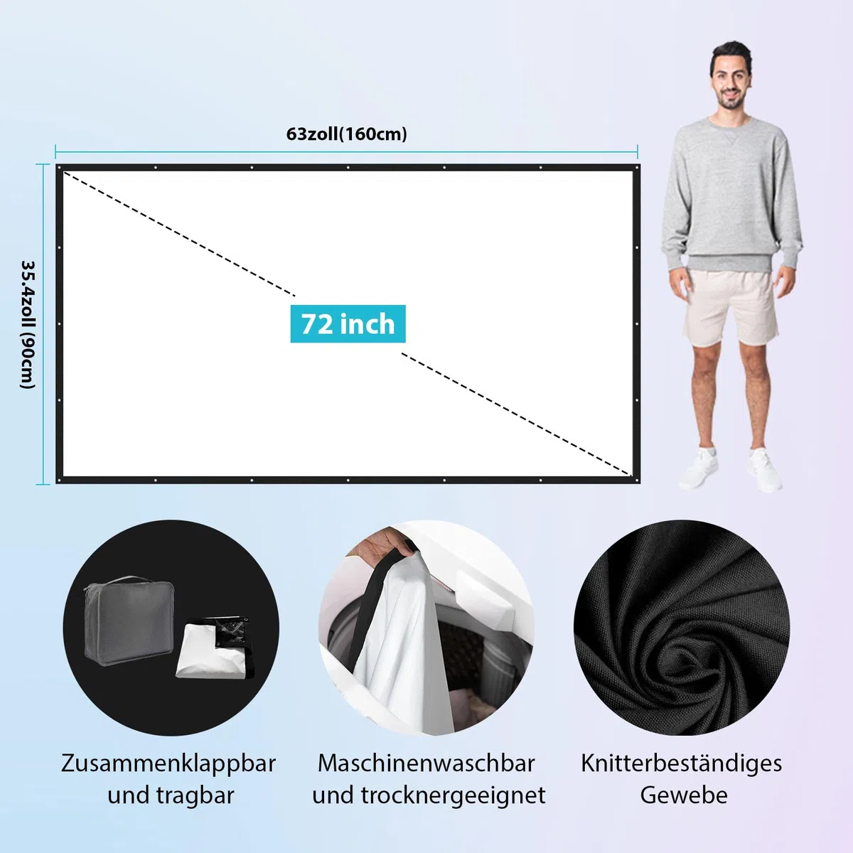 Beamer Leinwand 72 Zoll Outdoor: LEORFI Verbessert Schwarzer Hintergrund Schwarz undurchsichtig - Tragbare Projektionswand Indoor - Projektor Leinwand Faltbar Waschbar für Heimkino - mit Tragetasche