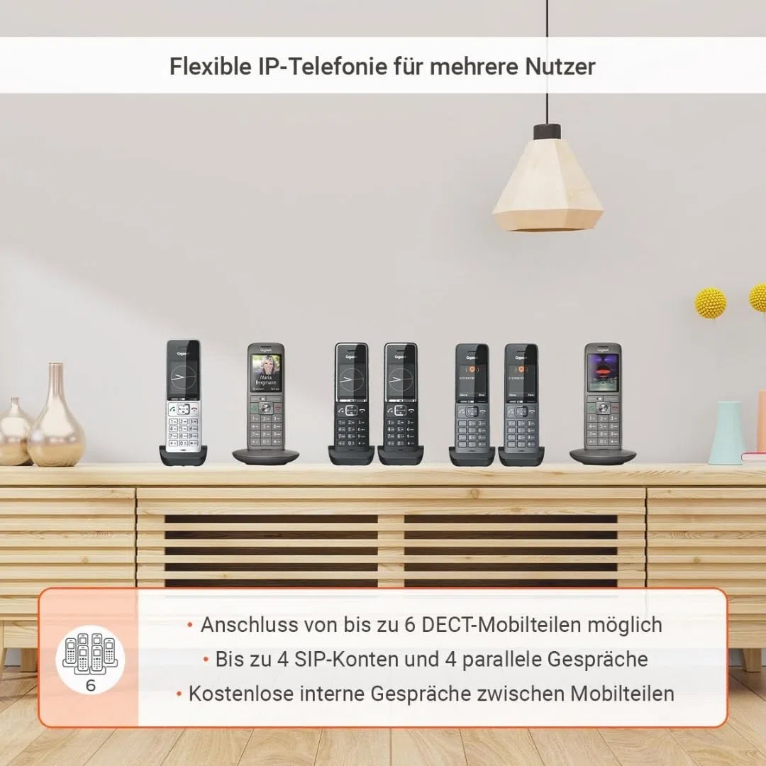 BasicLine IP + Comfort 500HX – Basisstation für Internet-Telefonie, kombiniert mit einem HX-Mobilteil, HD-Sprachqualität, Made in Germany, Silber-schwarz [Kompatibel in DE, IT, FR, NL, BE, ES, Che]
