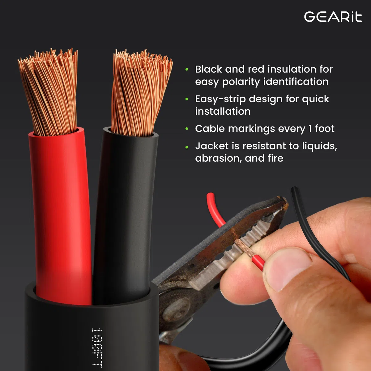 GearIT CL3-Lautsprecherkabel, AWG, 12 Gauge, AWG, für Innen- und Außenbereich, OFC-Draht, sauerstofffreies Kupfer, direkte Erdverlegung, 12 AWG, 30 m, Schwarz
