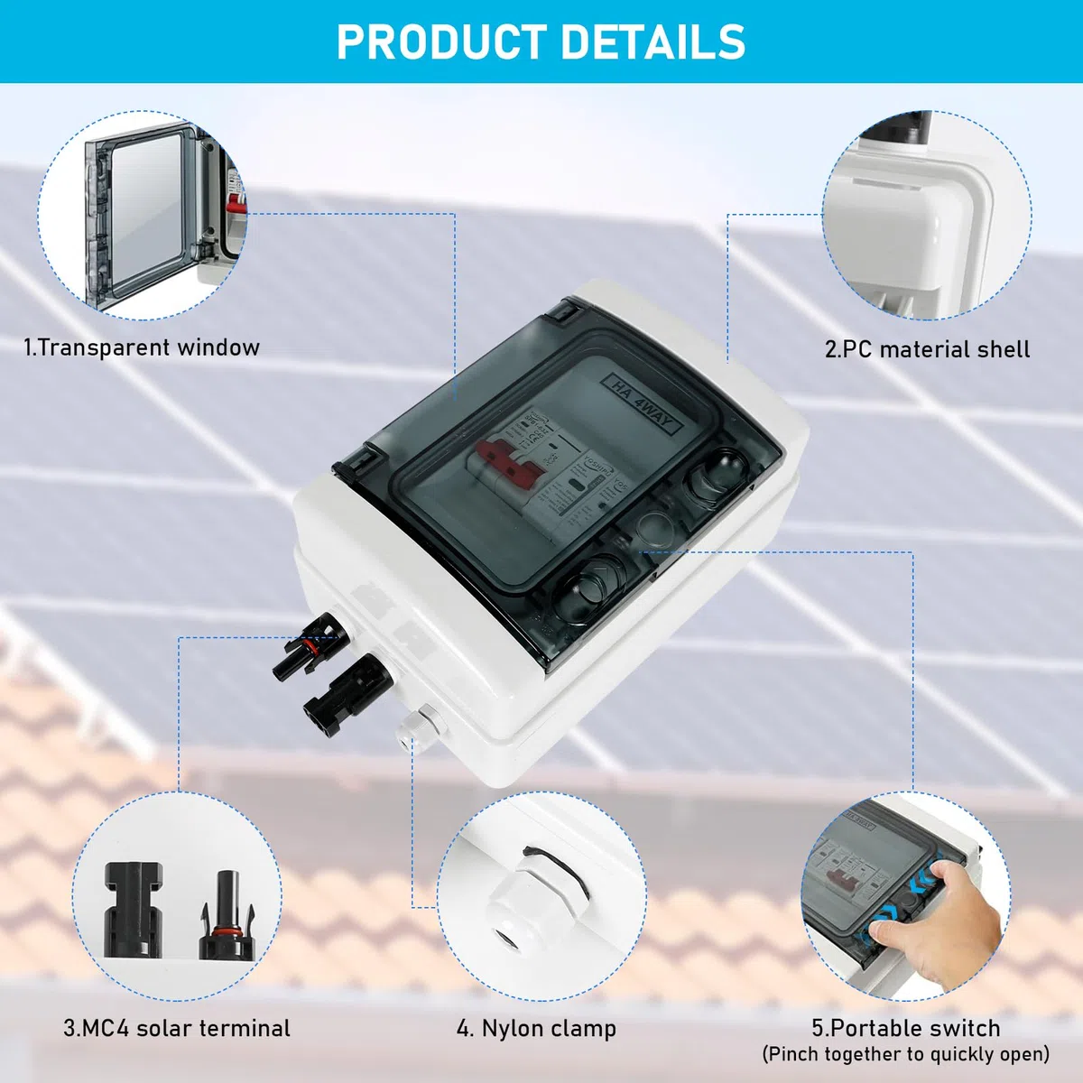 Überspannungsschutz PV, Überspannungsschutz PV Anlage, Blitzschutz PV, DC überspannungsschutz PV 1000V/40A, PV Anschlusskasten 1 in 1 out, Solar Anschlusskasten,Trennschalter Solar IP65 Wasserdicht