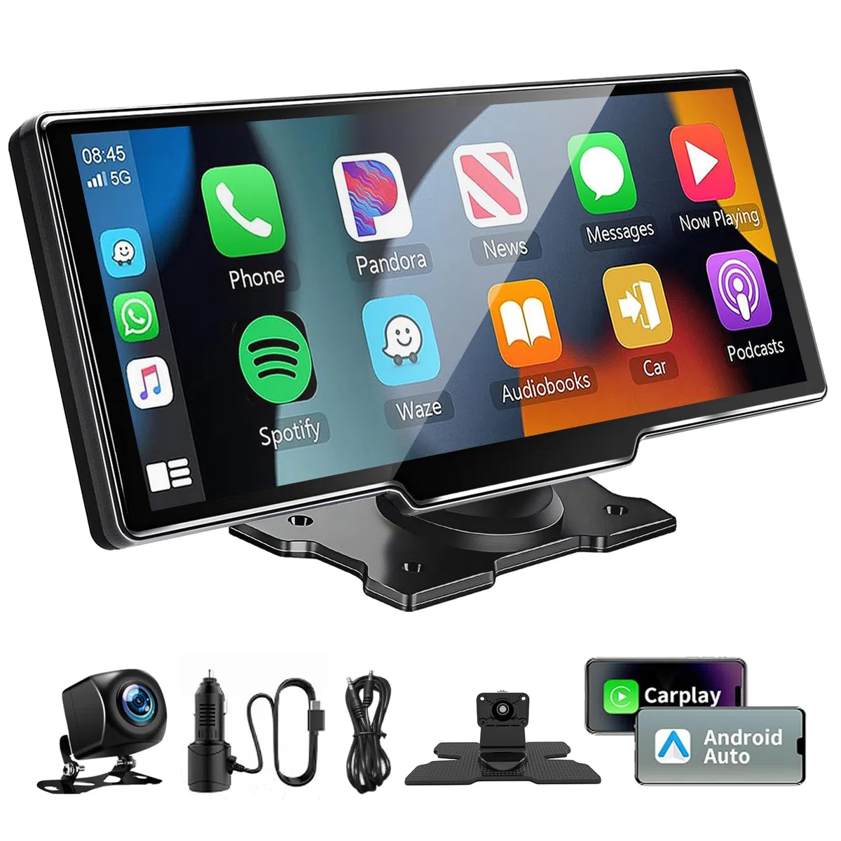 10,26 Zoll Apple Carplay Display für Apple Car Play & Android Auto, Carplay Android Auto Display mit Rückfahrkamera 1080P HD/Bluetooth/FM/AUX/Mirror Link/Siri/G00gle Assistant/GPS Navigation für Auto