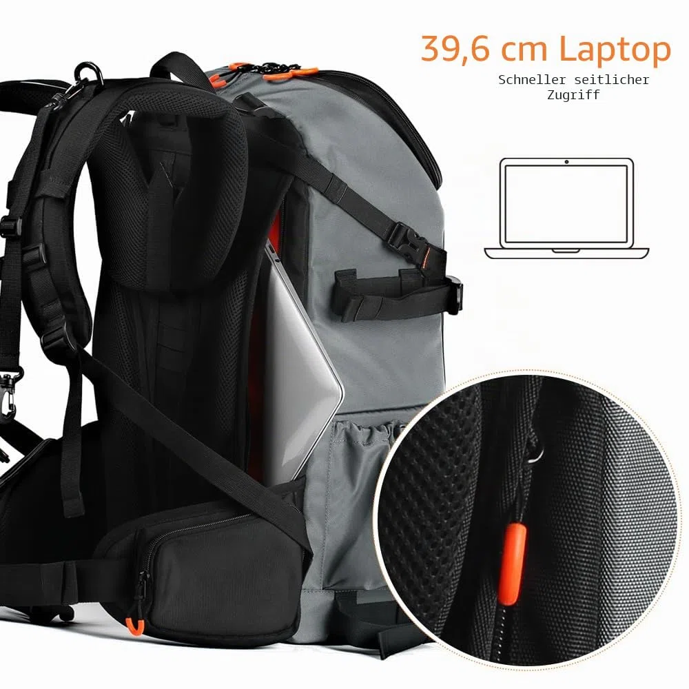 K&F CONCEPT Kamerarucksäcke für Fotografen, riesige Reisetasche, 32L, große Kamerataschen mit Laptopfach und wasserdichter Regenhülle