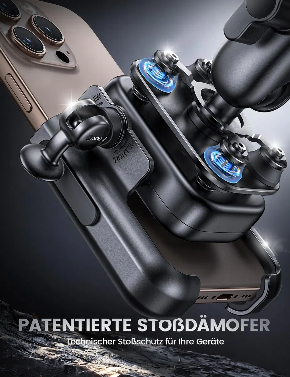 Lamicall Handyhalterung Motorrad, Handyhalter Fahrrad Lenker, Ganzmetall | [Ideal für Video] Vibrationsgedämpfte Handy Halterung Motorrad Halter mit Verlängerungsarm, für iPhone 17, Samsung, 7,2 Zoll