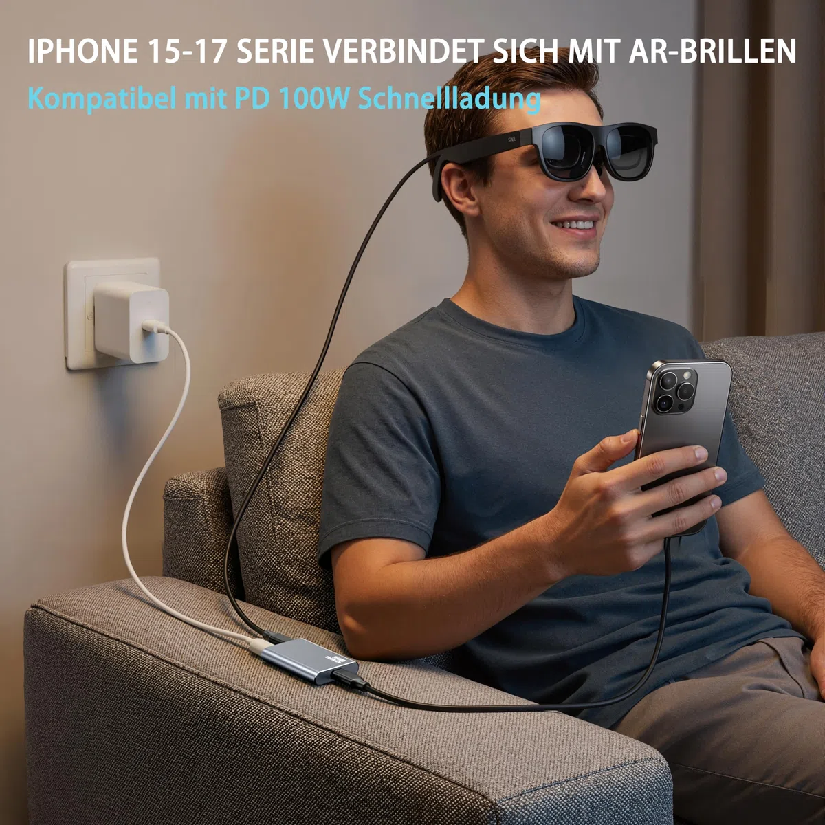 USB-C-auf-AR-Brillenadapter,Power für Xreal/Viture/RayNeo AR-Brillen während des Ladevorgangs für Steam Deck,ROG Ally,Switch 2,DJI RC 2,iPhone 17 oder Android-Phones,kompatibel mit 8K 30Hz/4K 144Hz