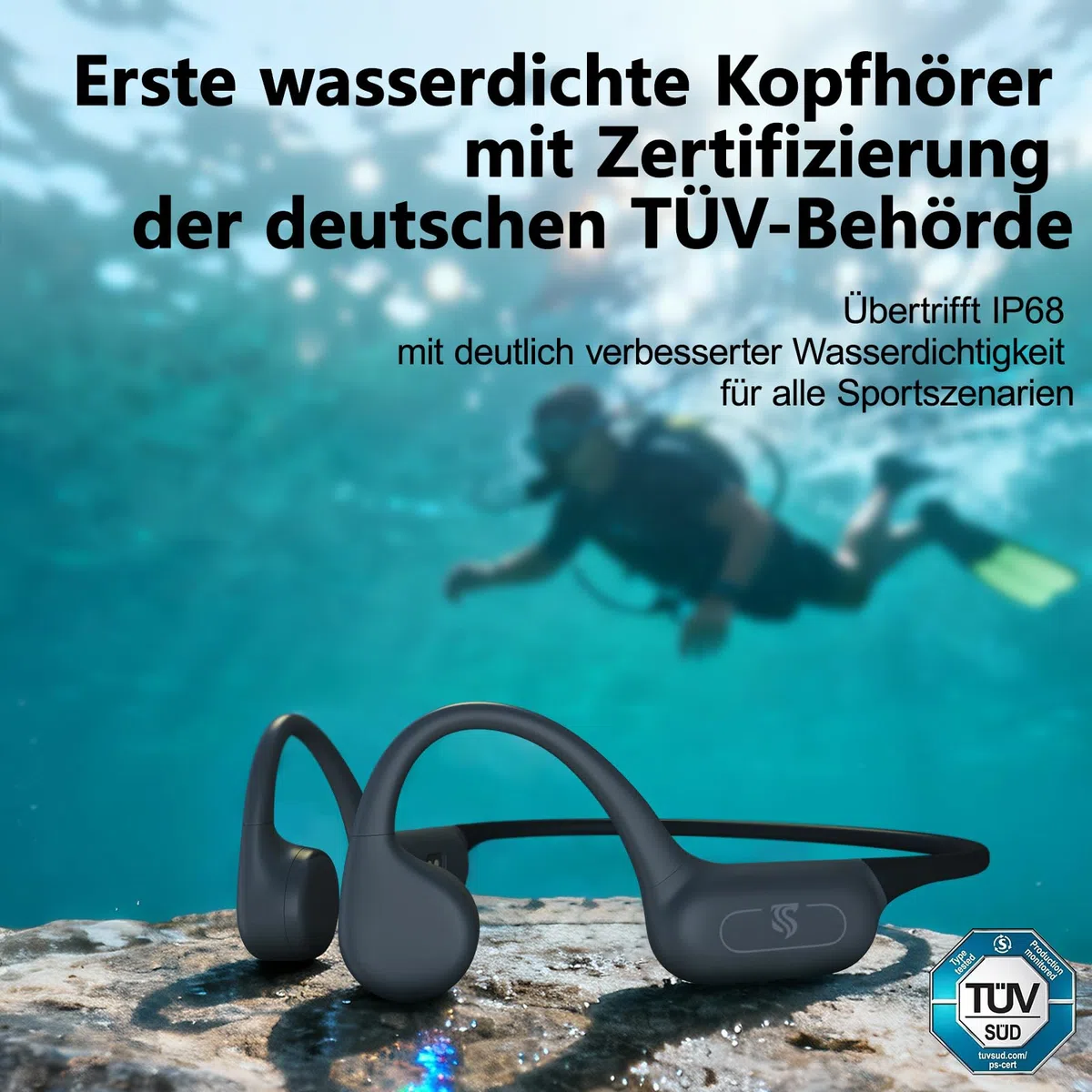 Kopfhörer Schwimmen – Knochenschall Kopfhörer Bluetooth 5.4, IPX8 Wasserdichte Sport Headphones mit MP3-Modus, Unterwasser Open Ear Headset mit 32 GB Speicher, Leicht & Sicher für Fitness (Grau)