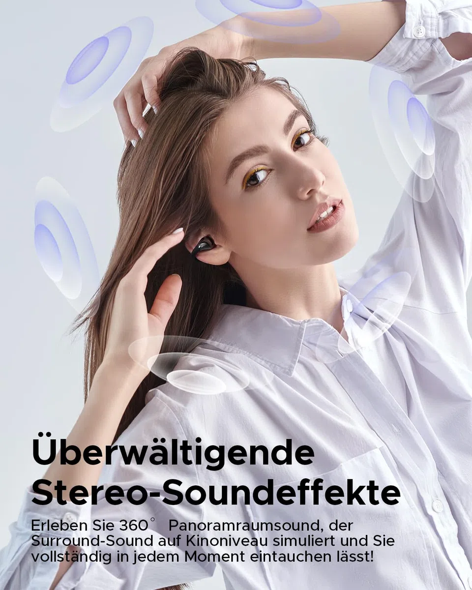 truefree B1 Open Ear Bluetooth Kopfhörer, Clip-On Kopfhörer Sport, Kabellose Bluetooth 5.4, Komfort-Ohrhörer, 3D-Klang, Dynamischer EQ, APP, Leichte Stabiles Nur 5 g, 25 Std Spielzeit