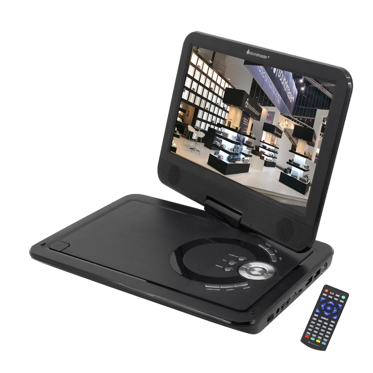 Soundmaster PDB1910SW tragbarer DVD-Player 10.1" / 25,9 cm DVB-T2 HD-Tuner USB/SD 300 Spiele eingebauter Akku Schwenkbildschirm