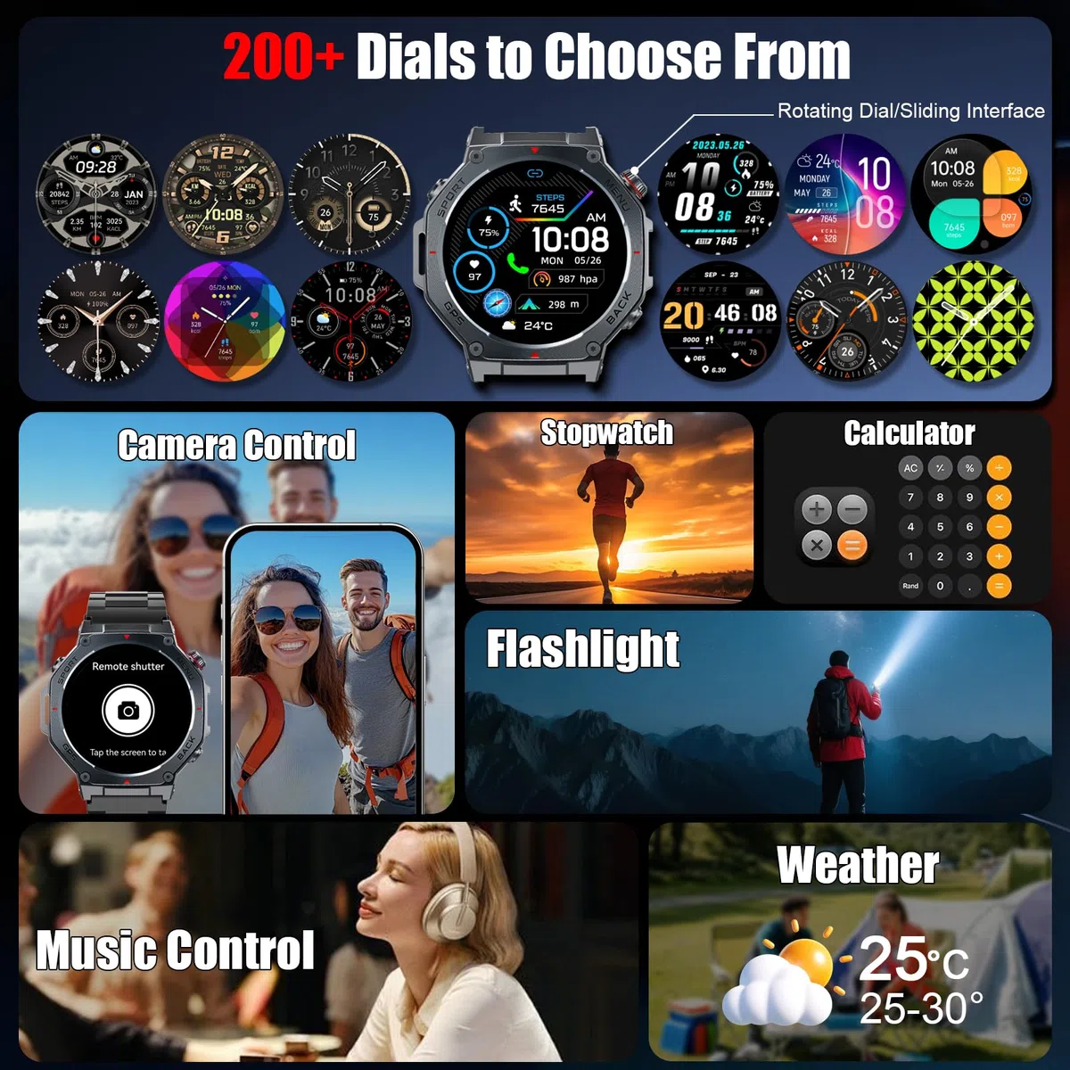 Smartwatch Herren GPS, 2026 Militär Fitnessuhr Sportuhr, 1.43''Fitness Tracker Smart Watch mit 24/7 Herzfrequenz/Schlafmonitor/Schrittzähler, 5ATM Wasserdicht, 170+ Sportmodi Outdoor für iOS Android