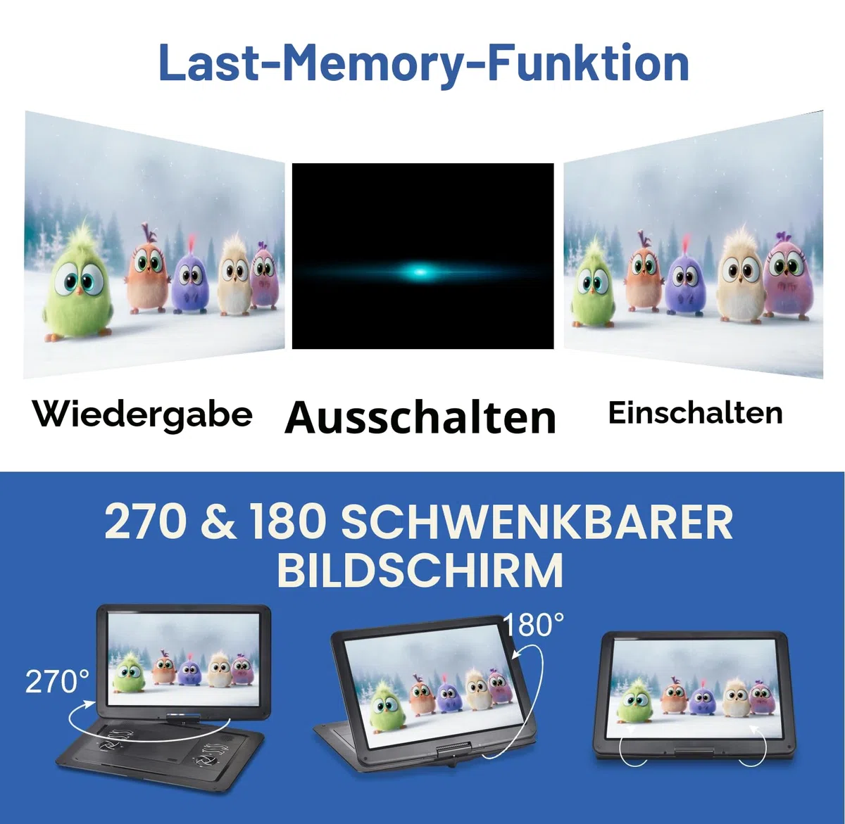 YOOHOO 19,6" Tragbarer DVD Player für Auto und Kinder mit Bildschirm 17,1" HD Bildschirm,mit akku， unterstützt alle Regionen, mehrere Regionen, Auto DVD Player für Kinder, Kopfhörer/SD/USB
