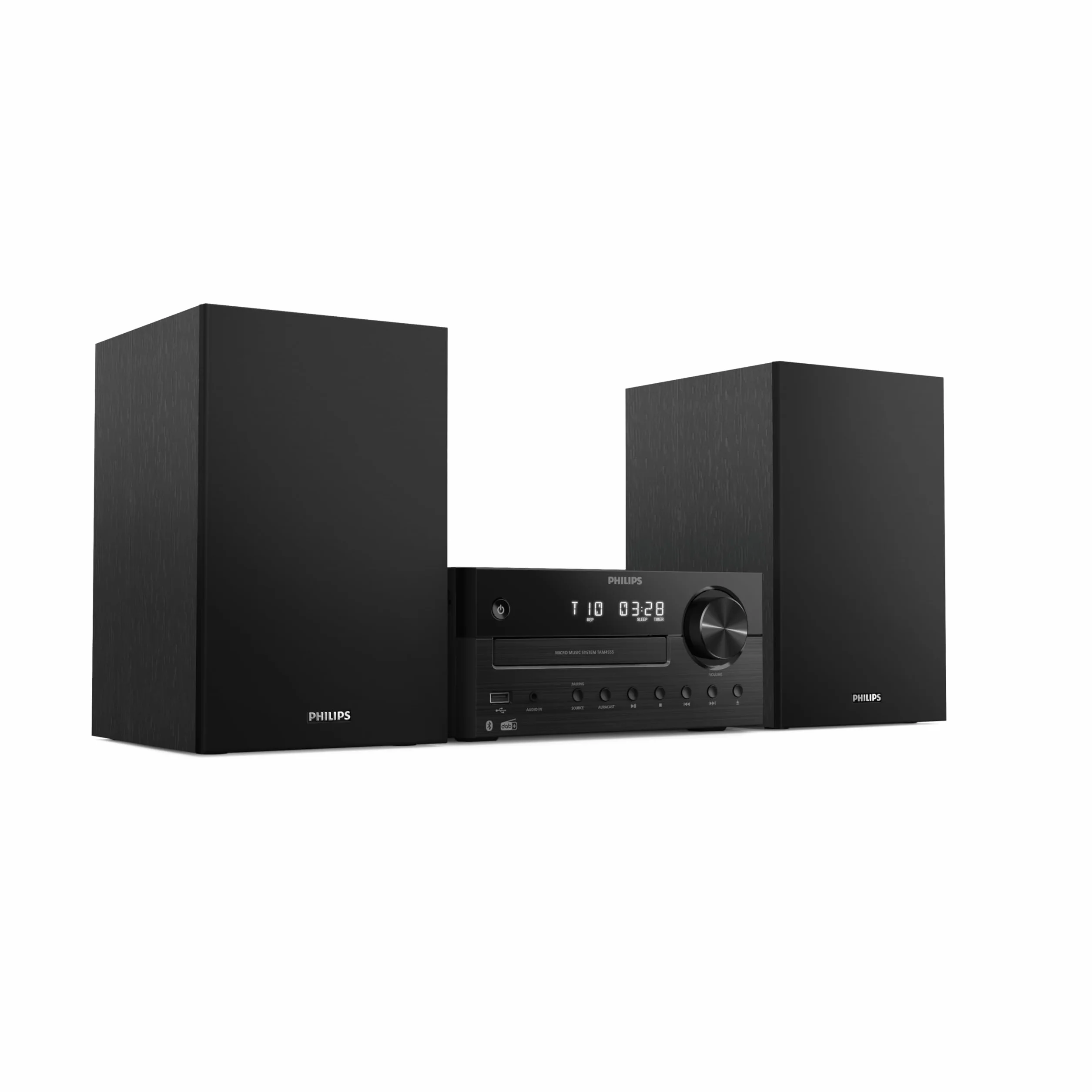 Philips TAM4555 Mikro-Hi-Fi-Anlage – 100 W, Bassreflex, DAB+/UKW, CD, USB, Audio-Eingang, Bluetooth 5.4, Auracast, Fernbedienung, digitale Soundvoreinstellungen, umweltfreundliche Verpackung