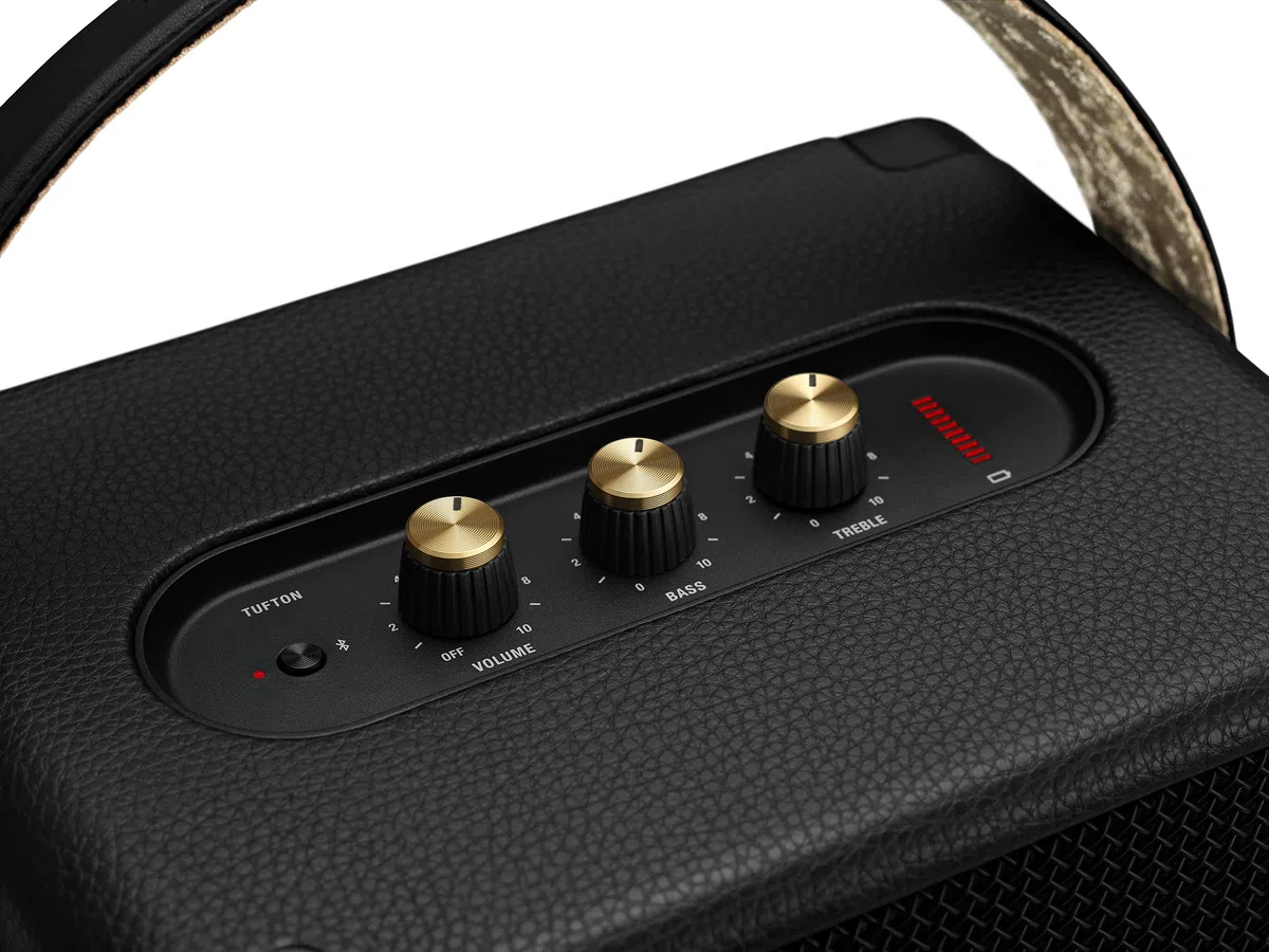Marshall Tufton Outdoor Tragbarer Bluetooth Partylautsprecher, IPX2 wasserbeständig – Schwarz und Messing
