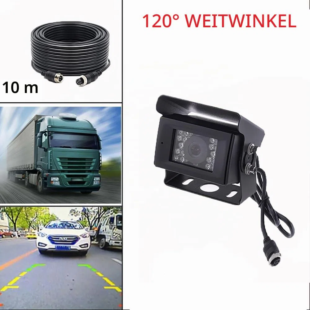 Camecho Rückfahrkamera IR Nachtsicht Wasserdicht 12V 24V 10m 4 Pins Kabel Kit für Auto Bus Lkw Caravan Camper