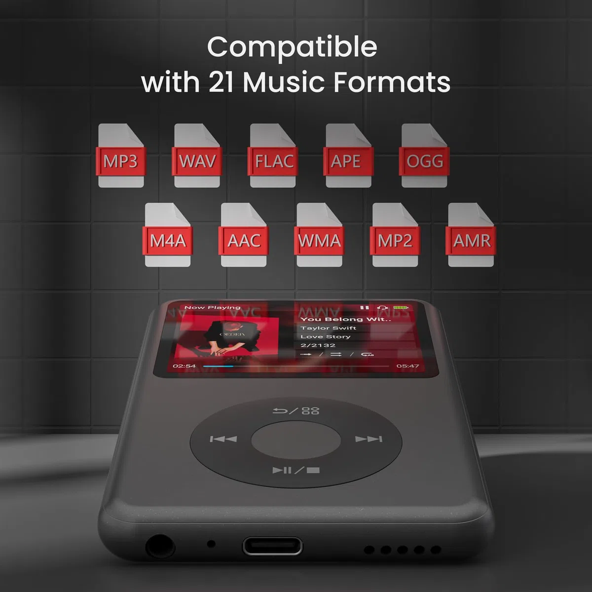 Innioasis Y1 MP3 Player - Zeitlose Klasse: 128 GB, Bluetooth, Video-Player, Hörbücher, FM-Radio und Touch Wheel-Steuerung（schwarz）