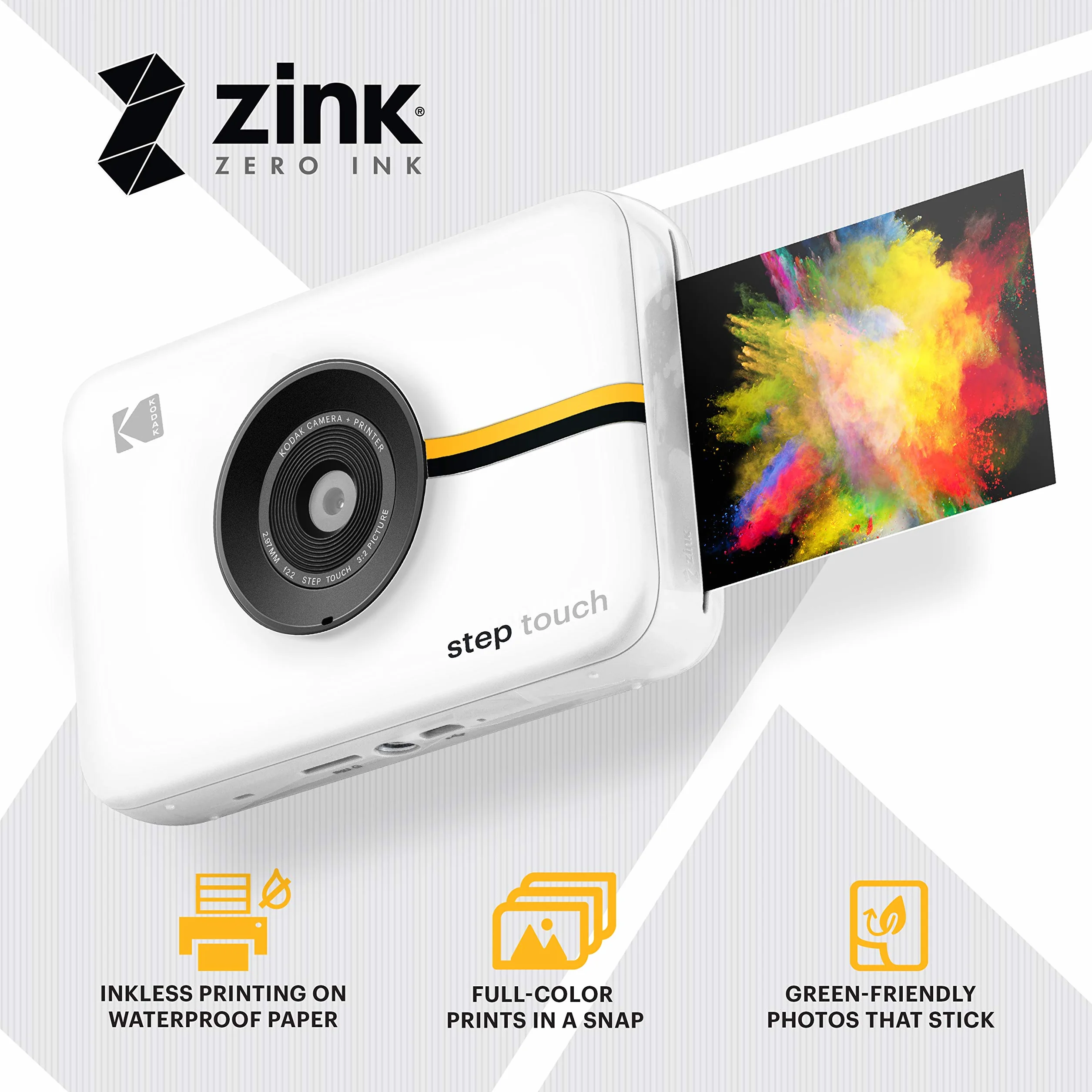KODAK Step Touch 13 MP Digitalkamera Sofortbilddrucker 3,5-Zoll-LCD-Touchscreen 1080p HD-Video Bluetooth Zink Zero Ink Weiß