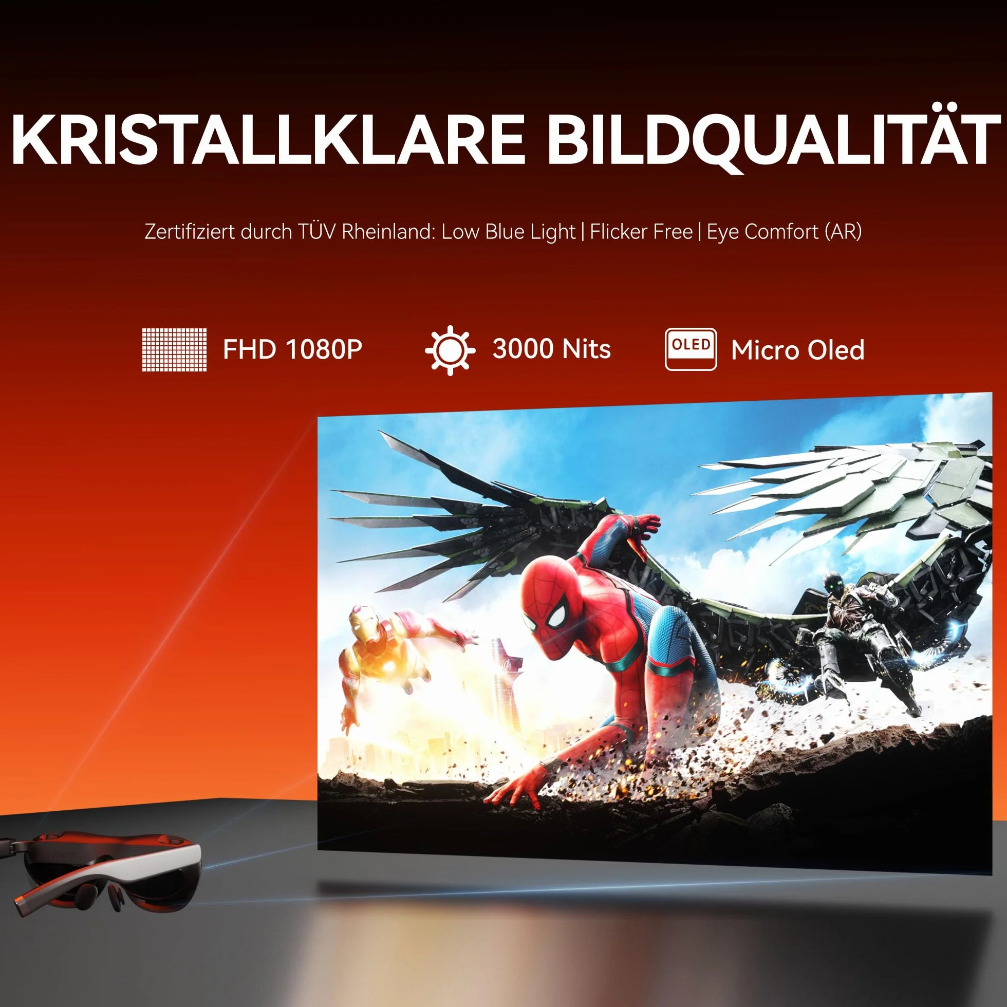 Rokid Max 2 AR Brille Schwarz, 215" Micro-OLED Display, Myopia Adjustable (0-600D), 120Hz, 50° FOV und 600nits Leuchtdichte, kompatibel mit Android und PC/ROG/Steam