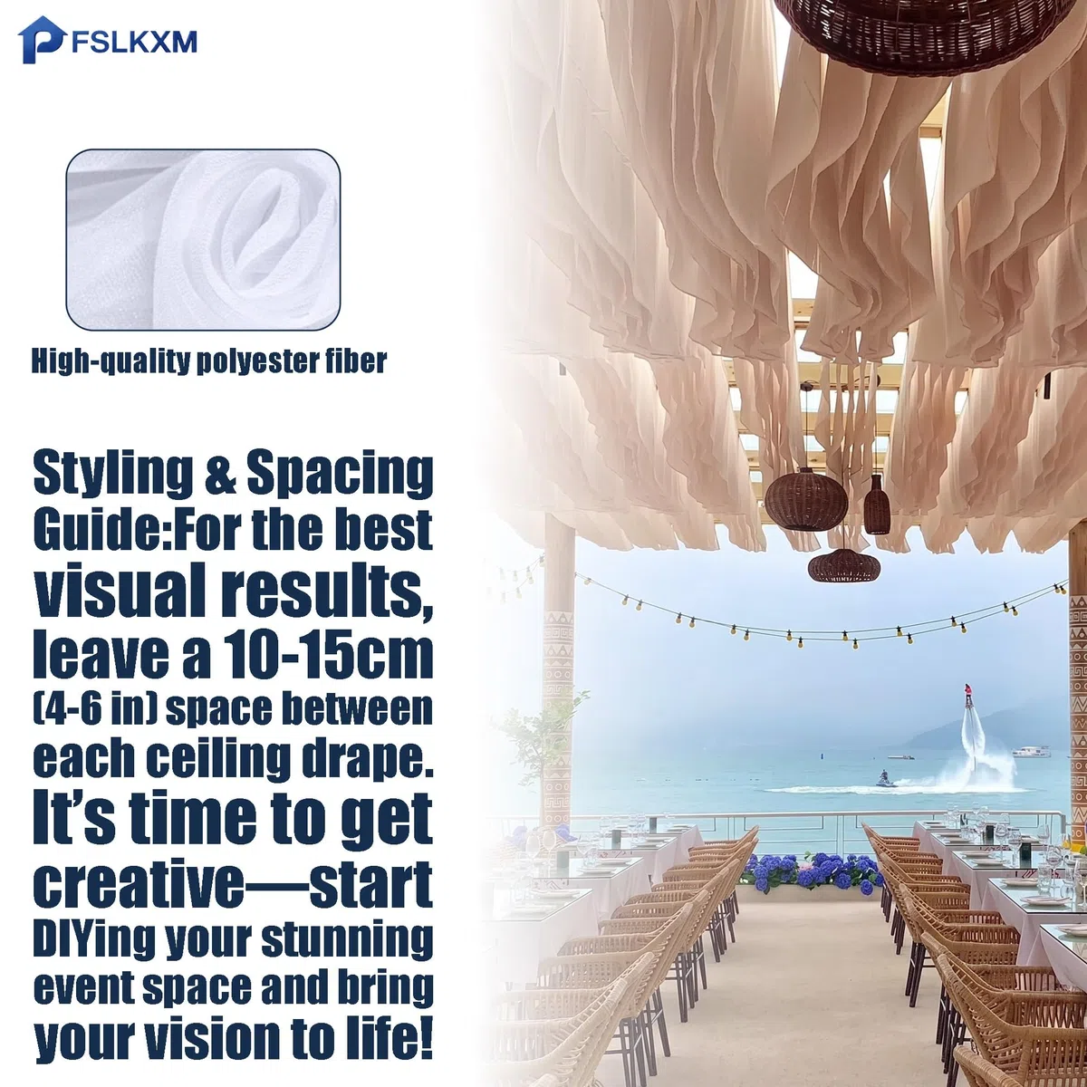 Querbehang Vorhang für Hochzeit Fotografie Tüll Decken-Vorhänge | Hochzeitsbogen Wandbehang Dekoration Decken-Vorhänge Schals Voile Vorhang Milchweiß100m x 70cm