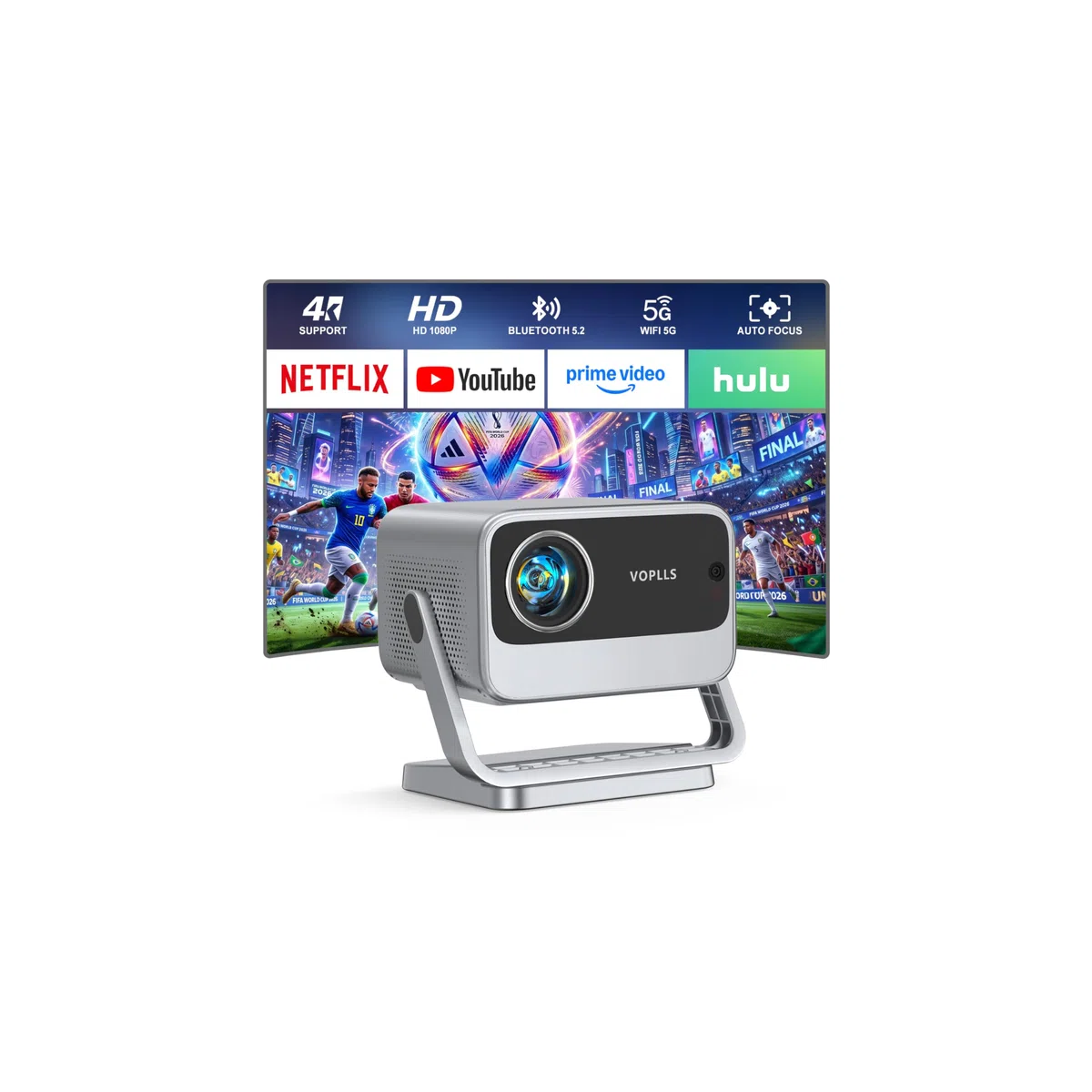 VOPLLS Smart Beamer 4K 35000L Autofokus Trapezkorrektur Full HD 1080P WiFi6 Bluetooth Videoprojektor