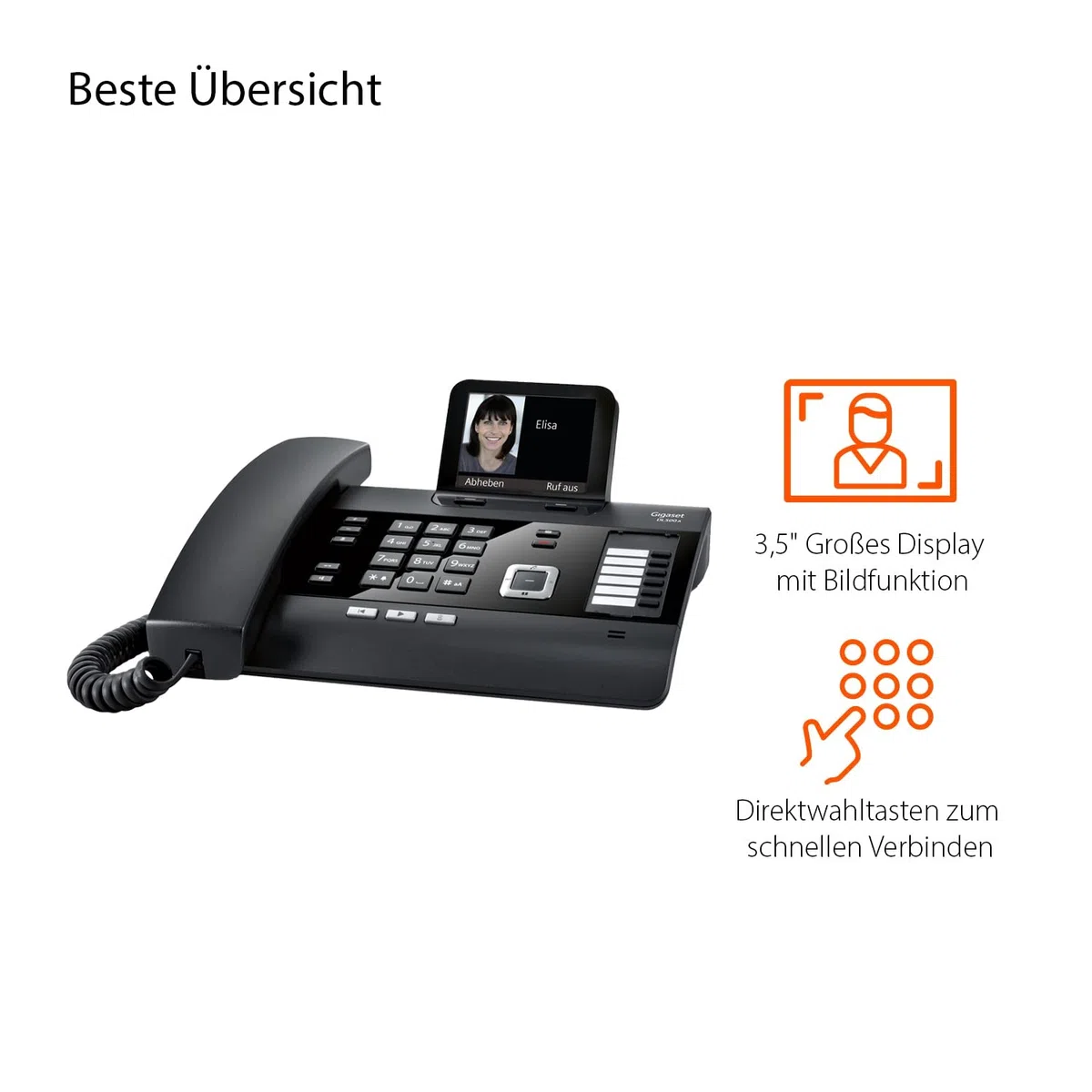 Gigaset DL500A - schnurgebundenes Telefon mit Anrufbeantworter - Büro und Haustelefon mit großem 3,5" Farbdisplay & brillantem Klang - Link2Mobile, erweiterbar mit bis zu 6 DECT-Mobilteilen, schwarz