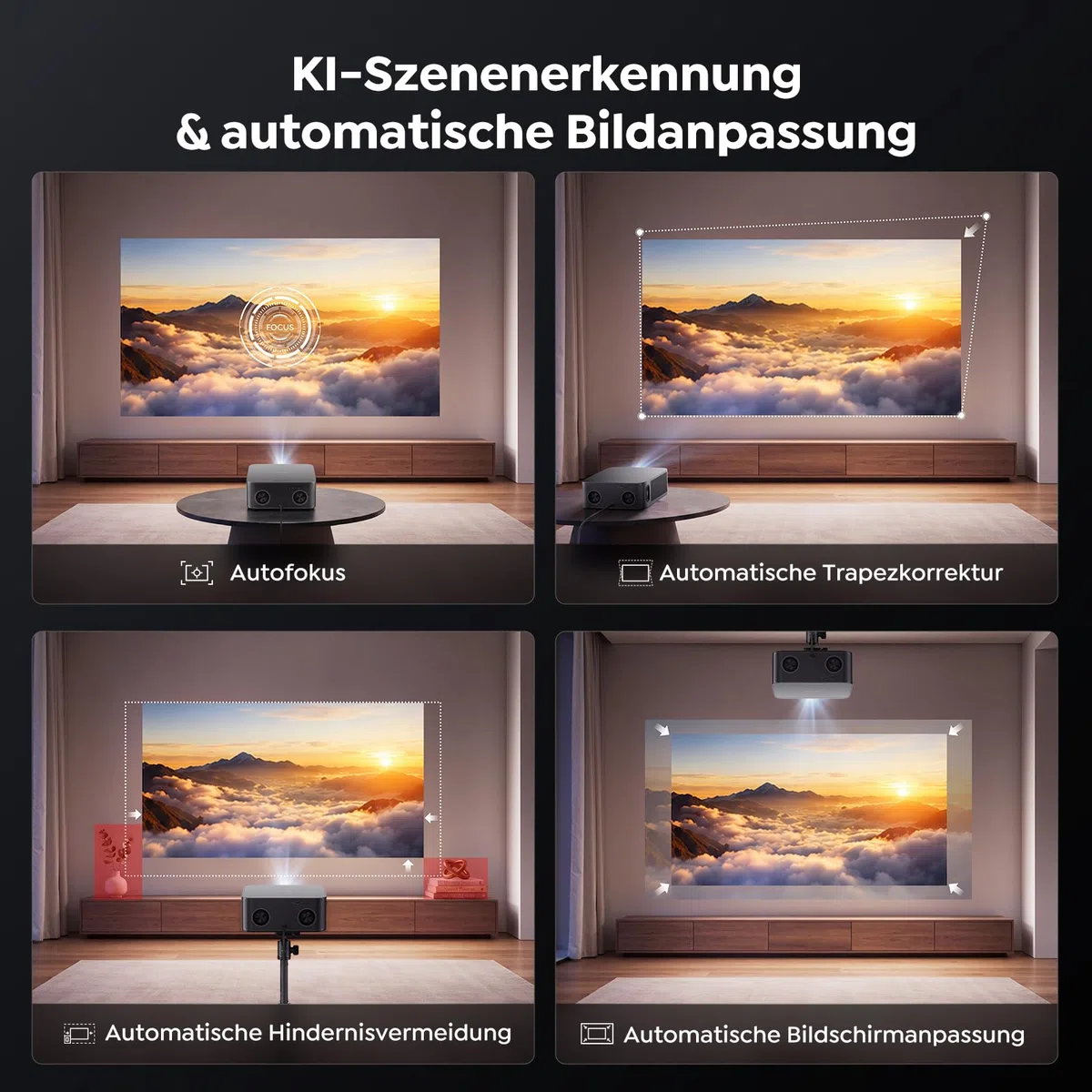 Beamer 4K VIDAA OS Dolby Audio HDR10 2000ANSI Smart Projektor Autofokus Trapezkorrektur WLAN Bluetooth