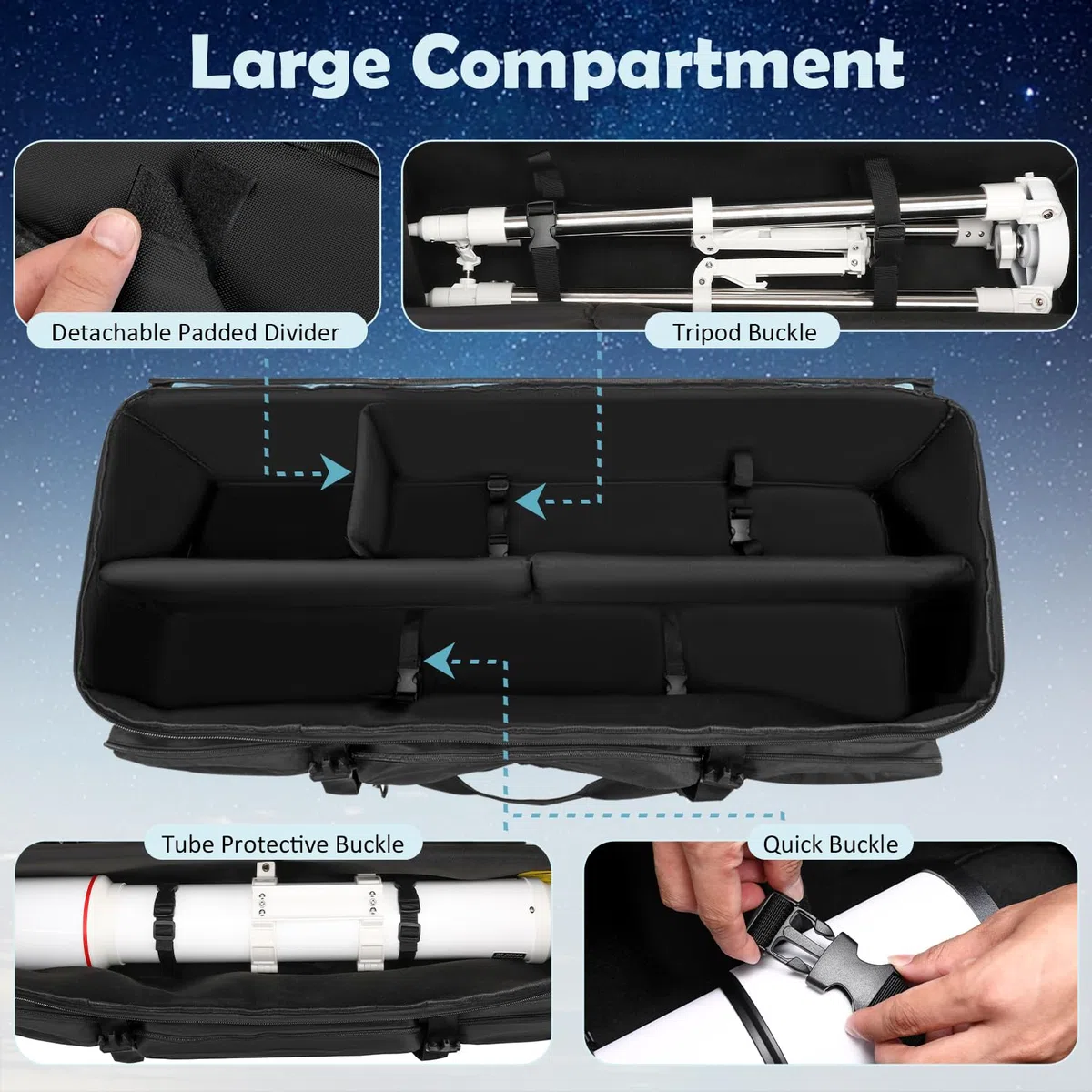 Astronomischer Teleskopkoffer, 103,6 cm, Mehrzweck-Teleskop-Tragetasche, große Teleskop-Reisetasche mit Gegengewichtstasche und Trennwänden, kompatibel mit Celestron-Teleskop