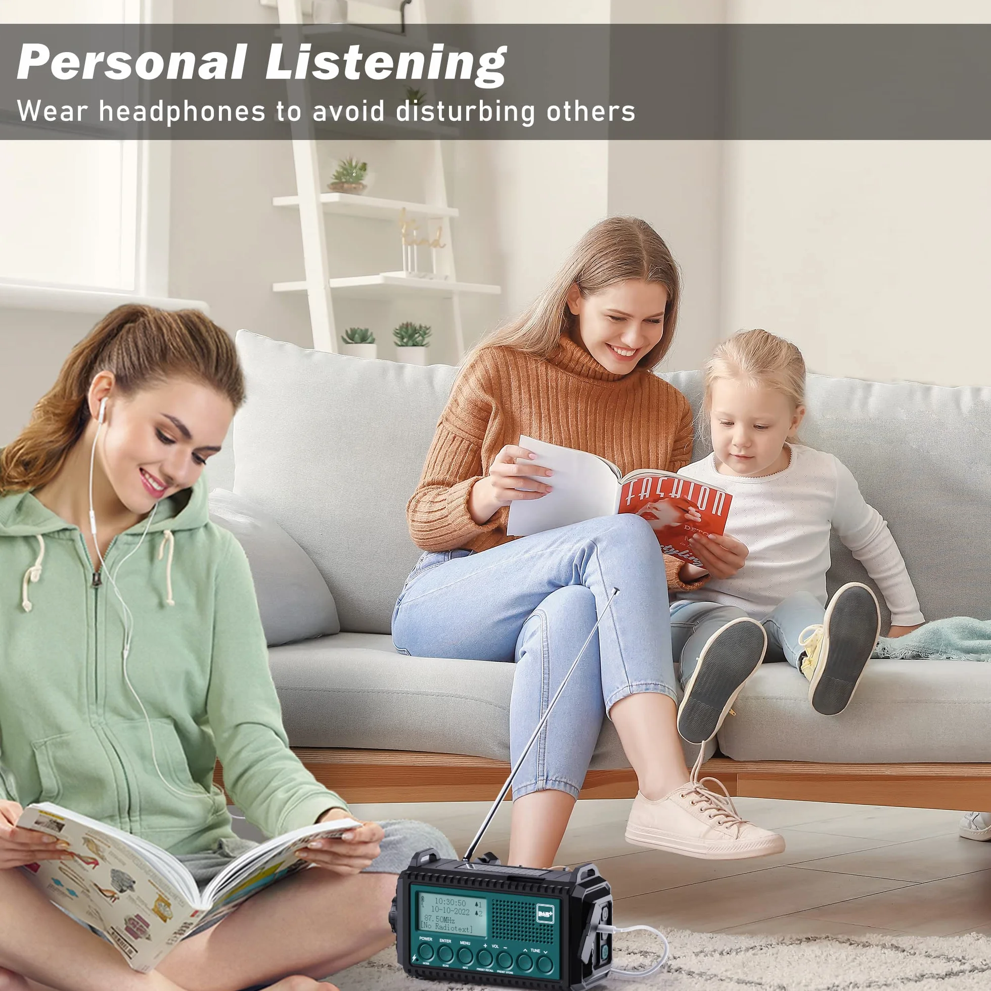 Kurbelradio DAB+/DAB/UKW mit 5000mAh Akku Wiederaufladbare, Notfallradio mit Taschenlampe & Leselicht, Tragbare Camping Radio mit USB Handyladefunktion FM Dynamo, SOS-Alarm für Wandern, Outdoor