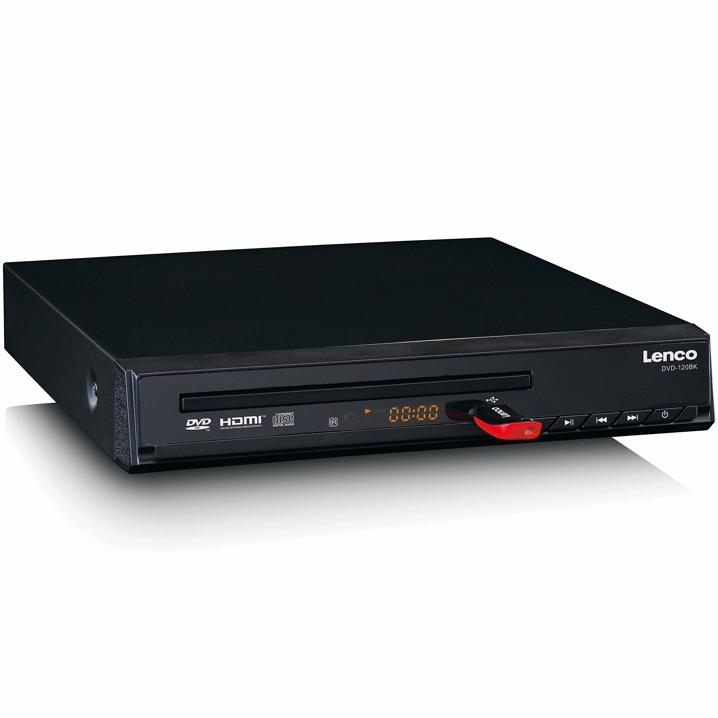 Lenco DVD-120 DVD-Player - HDMI und SCART Anschluss - USB Wiedergabe - MP3,MPG,MPEG4,AVI - Audio und Video Out - Fernbedienung -Schwarz, DVD-120BK, Kompakt