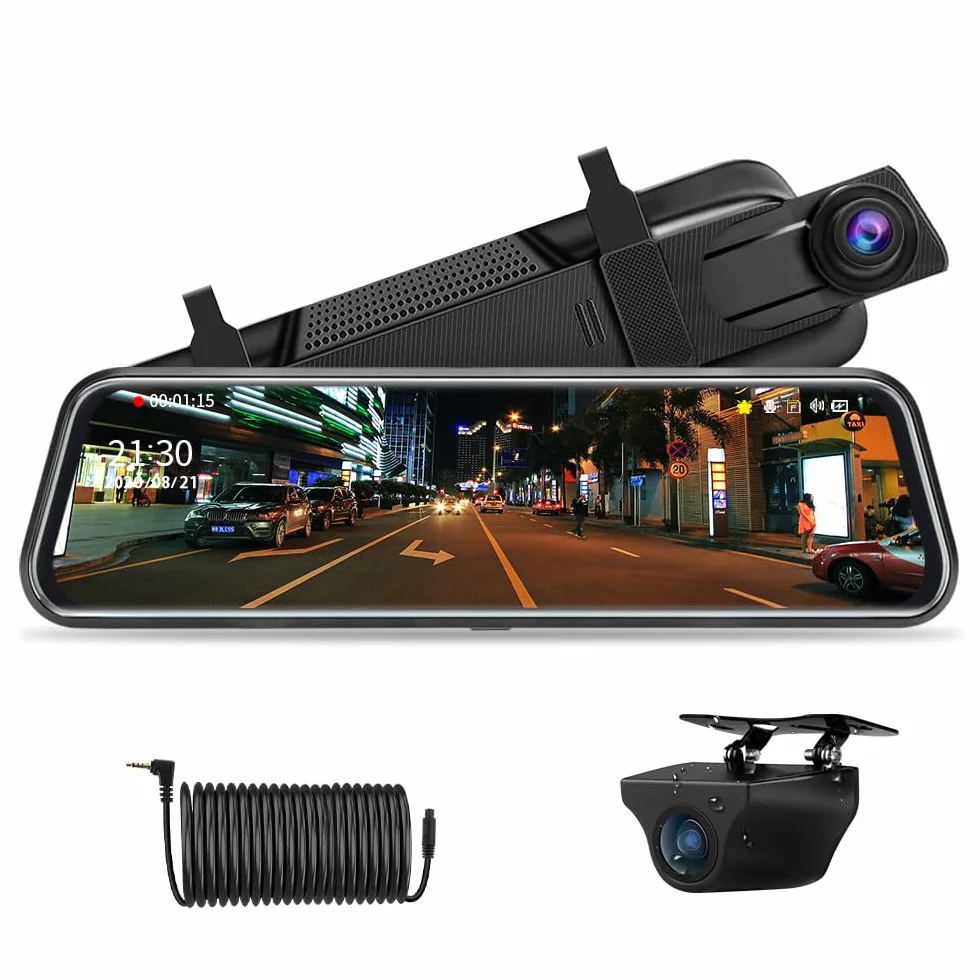 Jansite Spiegel Dashcam mit Rückfahrkamera 10'' Touch Screen FHD 1080P Autokamera Rückfahrkamera Spiegel mit 10 Meter Kabel, Dashcam Spiegel mit 170° Weitwinkel-Nachtsicht Weitwinkel G-Sensor