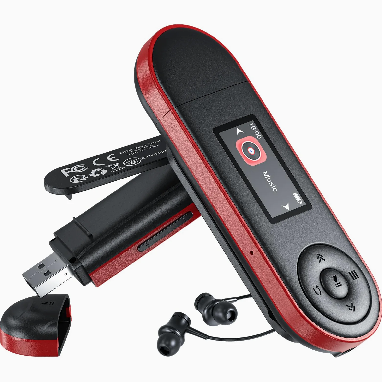 64GB MP3 Player mit Bluetooth 5.3, USB Plug & Play, Nur 28g, Physische Tasten für Blindbedienung, Clip für Sport & Laufen, Ordnerwiedergabe, FM Radio, Sprachaufnahme